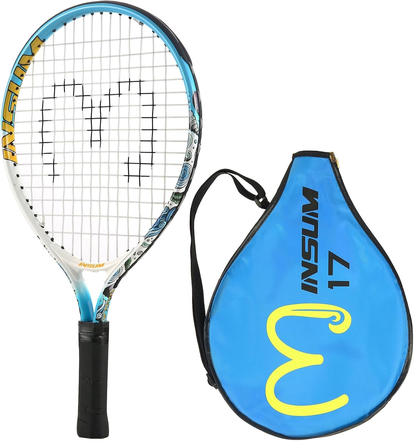 INSUM 17-25 inch Kids Tennis Racket for Aged 2~12 Starter, Multi-Color & Size Toddlers Tennis Racket for Boys & Girls Beginner, Come with Shoulder Cover Bag for Carry