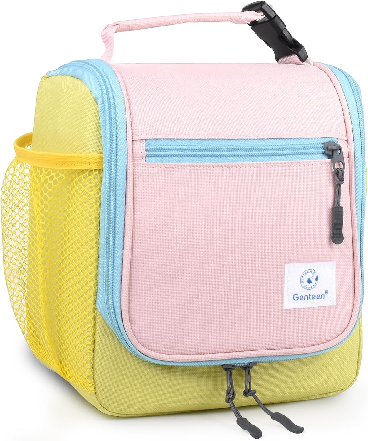 Genteen Kids Lunch Box, Insulated Lunch Bag for Kids, Toddler, Girl, and Boy; Holds Lunch Box, Water Bottle, & Snacks; Easy-Clean Water-Resistant Fabric & Multiple Zippered Pockets (Yellow Blue)