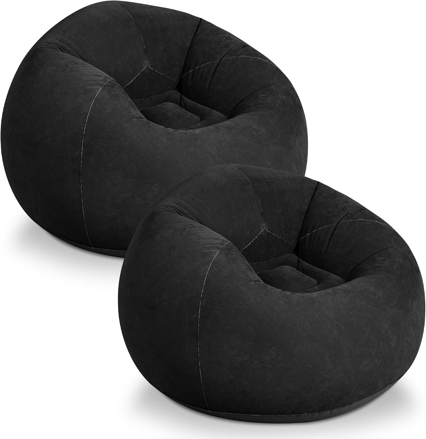 WLIVE 2 Pcs Inflatable Bean Bag Chair for Kids Adults, No Filler, Comfy, Suit for Dorm Gaming Room Indoor Outdoor, Black