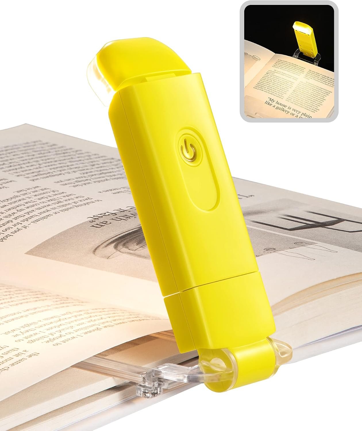 DEWENWILS Rechargeable Book Light for Reading in Bed, Warm White, Brightness Adjustable for Eye Care, LED Clip on Book Lights for Kids, Portable Bookmark Light, Yellow | 315° Flexible Holder Bends, 2 Brightness Levels, Warm White, Portable Bookmark Light for Plane, Train, Car Traveling