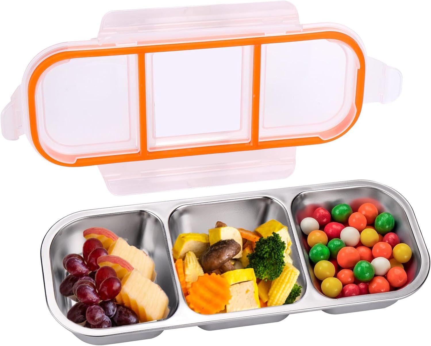 Mity rain Stainless Steel Snack Containers Reusable with Lids – 3 Compartment Leakproof Snack Box for Kids, Reusable Dishwasher- Portable Food Storage Box for Adults, School Travel Camping Home