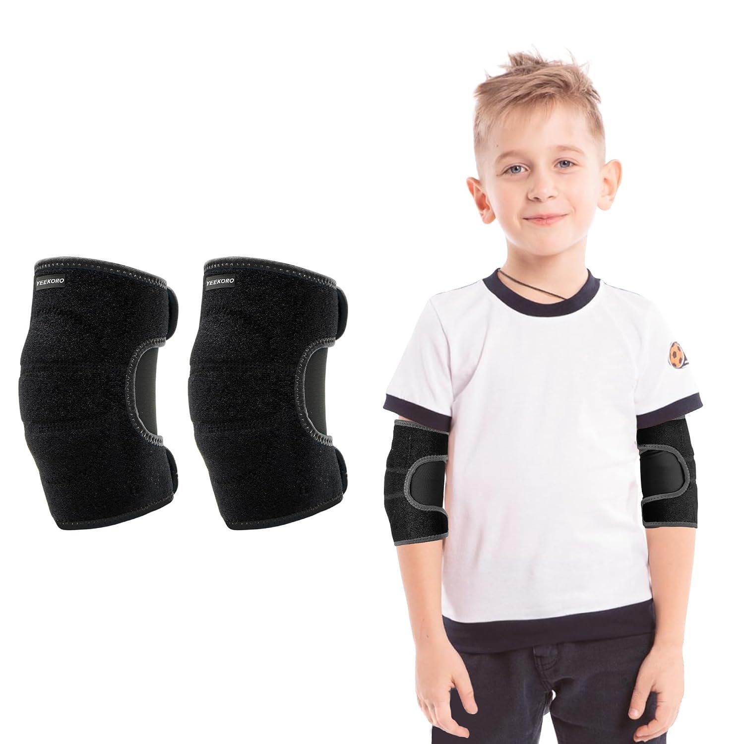 Kids Elbow Brace Arm Sleeve, Adjustable Sports Elbow Protector,M | Breathable Elbow Sleeve, Double Magic Stick,Compression Elbow Pads Elbow Support for Tennis Football Cycling Golf Basketball