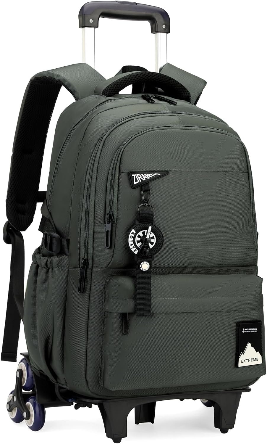 Bansusu Kids Rolling Backpack for Boys School, Classic School Bag Roller Boys Backpack with 6 Wheels, Army-green