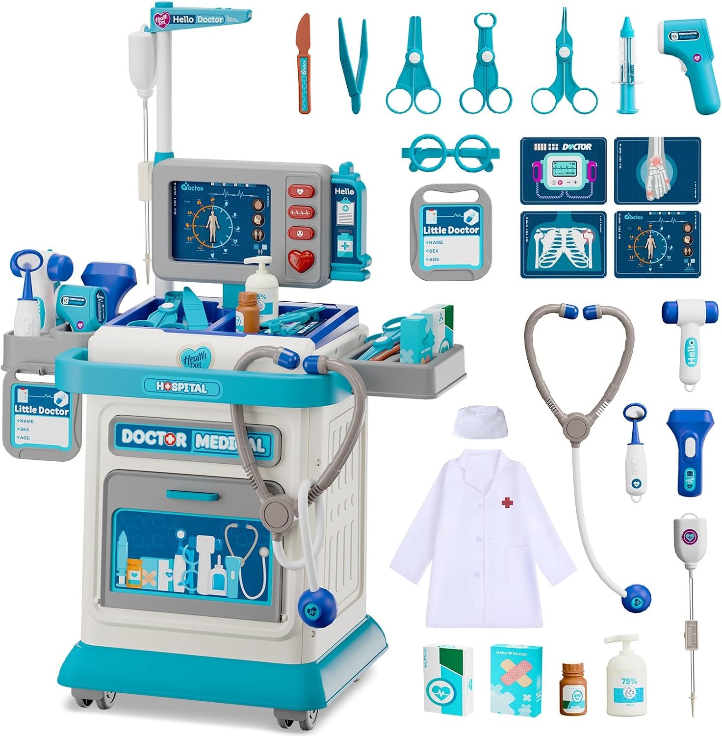 AuroTops Doctor Kit for Toddlers 3-5, 26 Pcs Kids Doctors Play Set | Gifts for 3 Year Old Boys Role Play Toy Medical Cart Doctor Toys Educational Toys for Boys & Girls Birthday Gifts Ages 3-8