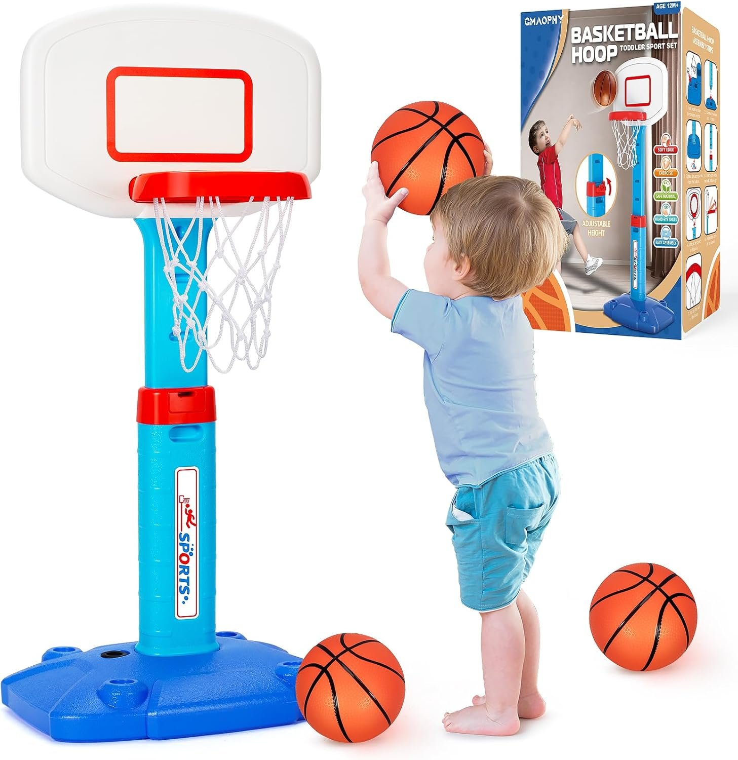 Toddler Basketball Hoop, Kid Toys Basketball Hoops for Indoor Outdoor Play | Adjustable Mini Basketball Hoop with 3 Balls for Outdoor, Pool, Christmas Birthday Sport Gift for Baby Boy Girl Ages 1 2 3 4