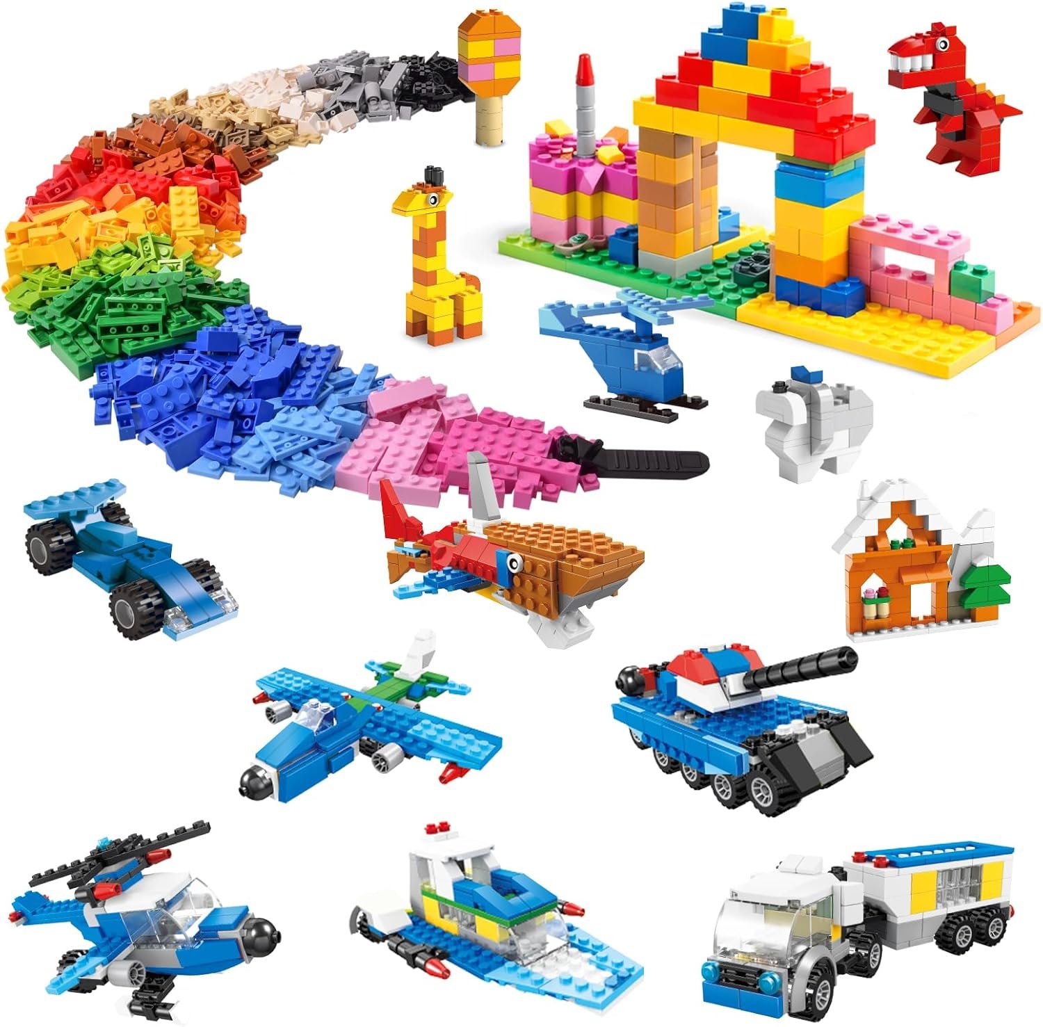 FUN LITTLE TOYS 1100 PCS Building Blocks for Kids 6-12 Bulk Bricks Set | 147 Shapes 17 Colors Classic Building Bricks Compatible with All Major Brands STEM Learning Creative Educational Toy Gift