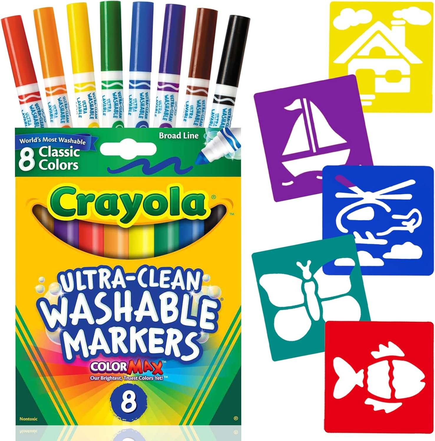 Markers for Kids, Washable Markers for Kids 8 Count Kids Markers, Coloring Markers for Children, Toddler Art Supplies, Washable Markers and Stencils, Kids Markers Washable, Toddler Stocking Stuffers