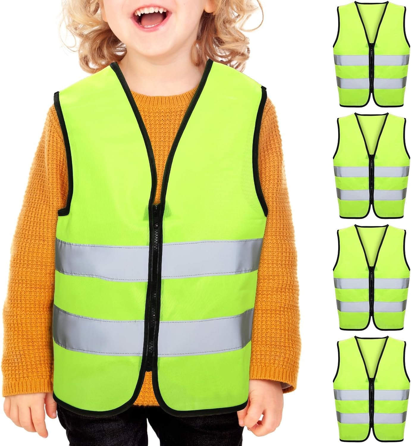Unittype 4 Pieces Kids Safety Reflective Vest High Visibility Neon Construction Traffic Vest for Cycling Running Skiing