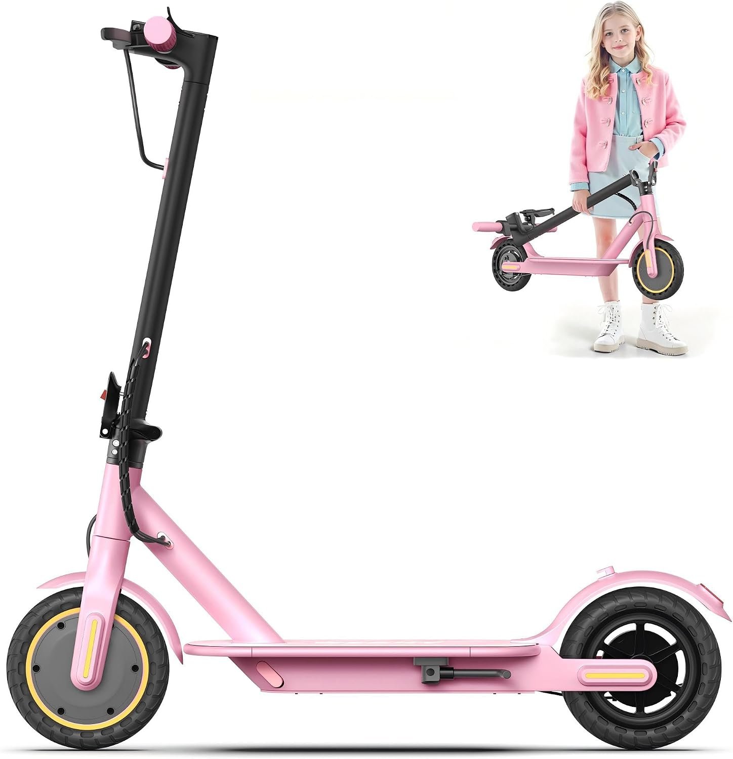 Electric Scooter for Kids Aged 6-10, 350W Motor, 19 Mph Speed & 15 Miles Range, 8.5″ Solid Tires, Lightweight Foldable Scooter with Dual Braking System, Max Load 265LBS