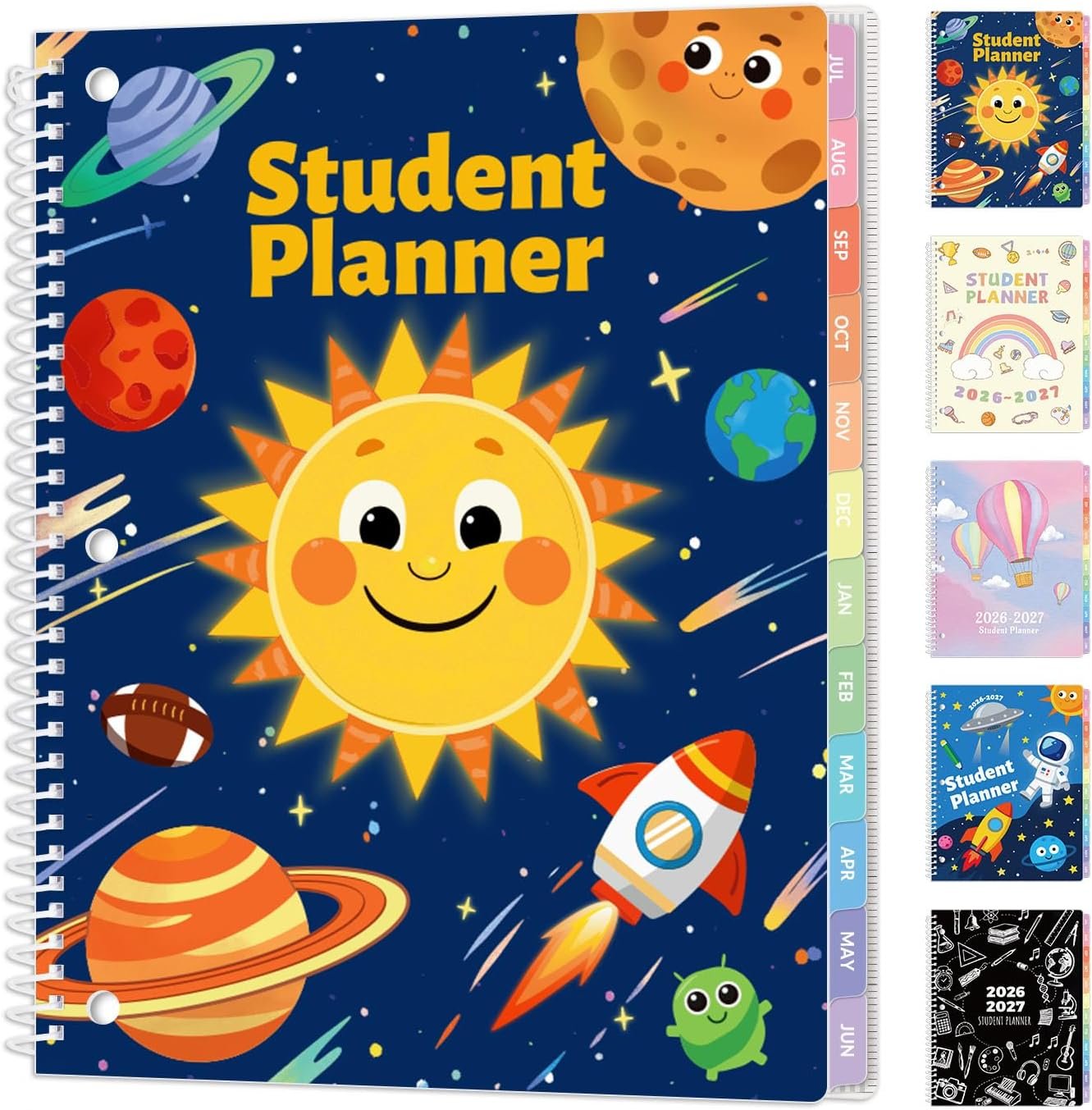 SUNEE Elementary Student Planner 2026-2027, Academic Year Jul. 2026 – Jun. 2027, 8.5″×11″ School Planner, Datebooks Weekly & Monthly Plan Book with 3-Hole Punched/Bookmark/Monthly Tabs, Solar System
