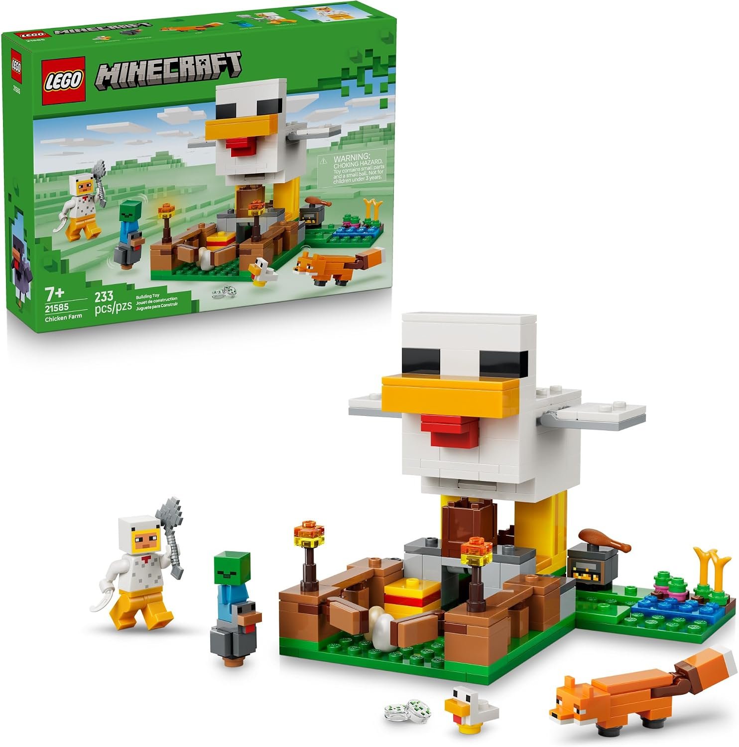 LEGO Minecraft Chicken Farm Building Toy for Kids – Video Game Playset & Figures for Boys & Girls, Ages 7+ – Gift for Birthdays – 21585