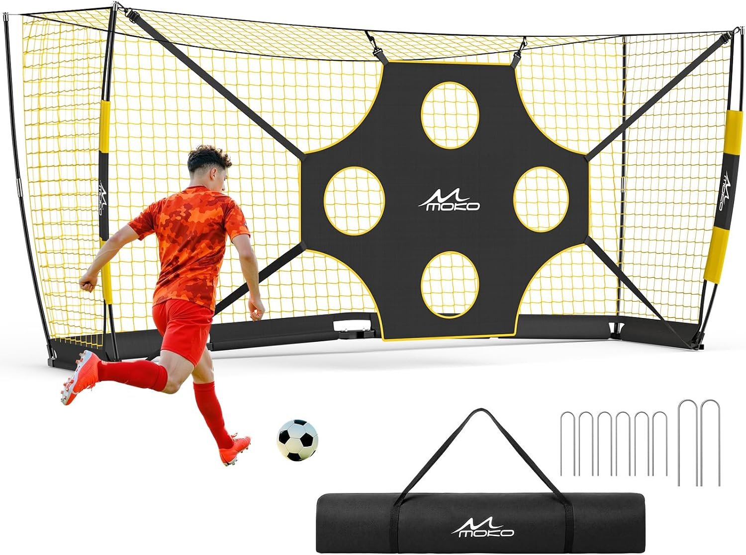 Moko 12×6 FT Soccer Goal with Precision Target, Soccer Goals for Backyard Indoor & Outdoor, Portable Soccer Net Training Equipment with Foldable Base, Sturdy Ground Stakes & Carry Bag