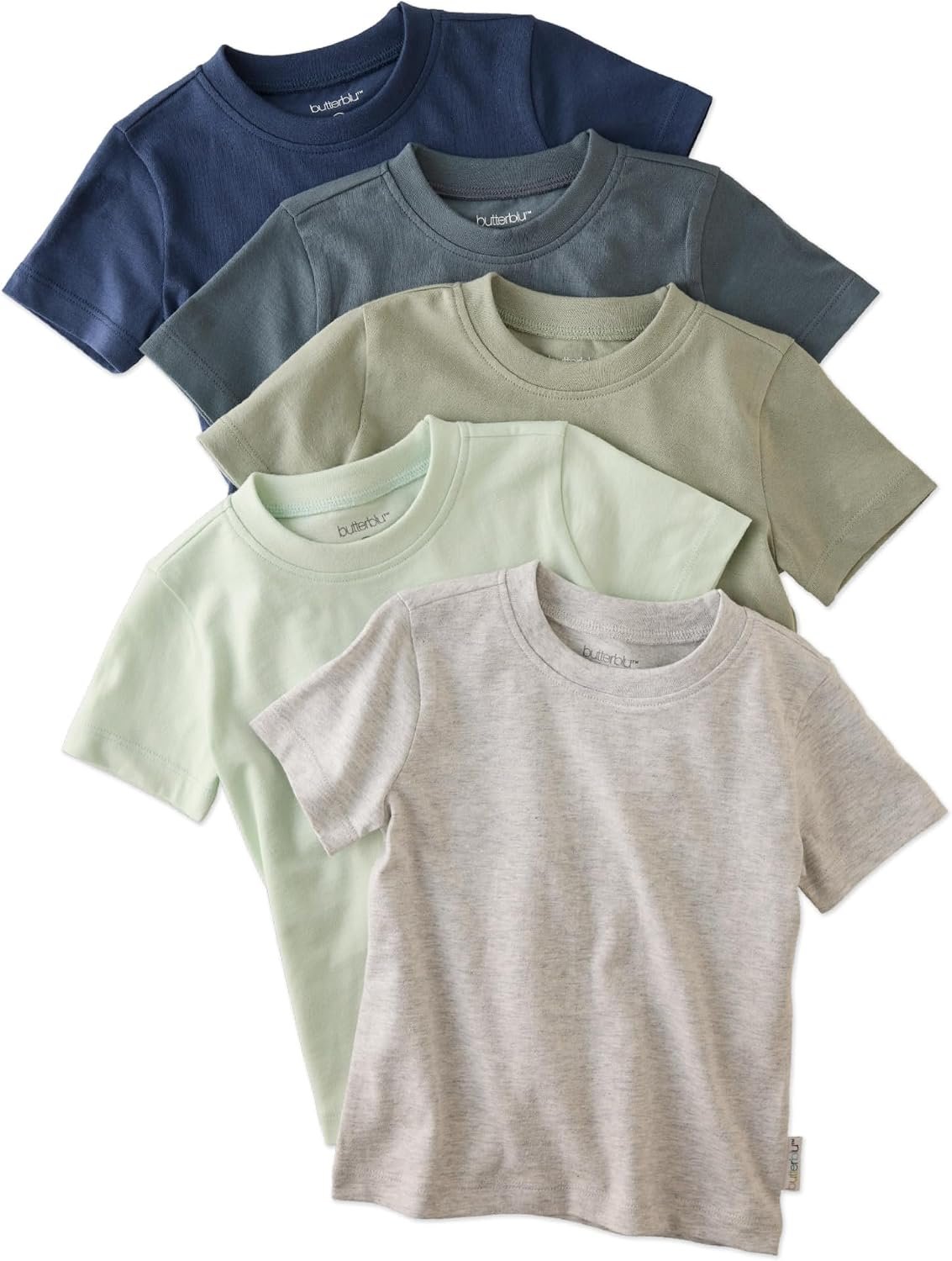 Butterblu Taylor 5-Pack Short Sleeve T-Shirts​ 100% Organic Cotton | GOTS Certified Organic Cotton for Baby, Toddler Girls, Boys, Unisex, Made to Match Layering Solid Colors