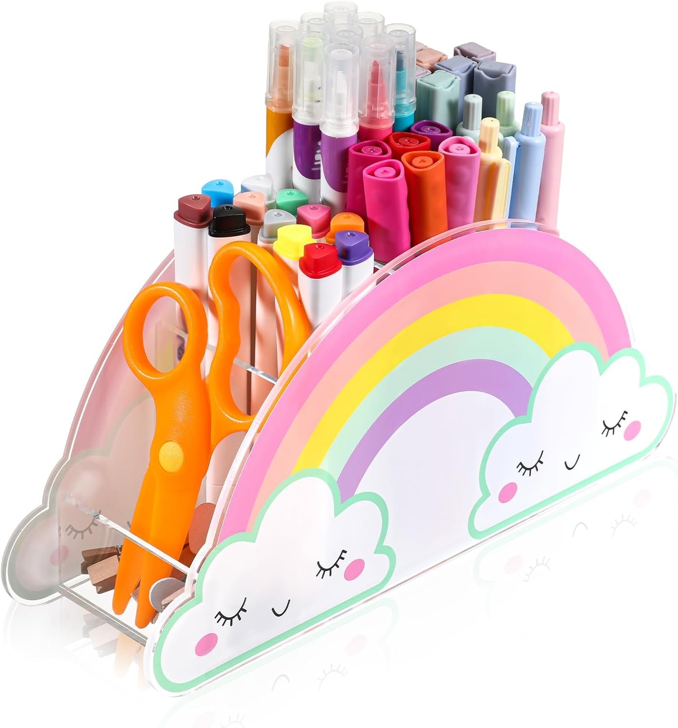 COMNICO Pencils Holder for Desk, Acrylic Pencil Holder Rainbow Desktop Table Supply Caddy Desk Organizer Art Storage Box Accessories for School Office Home