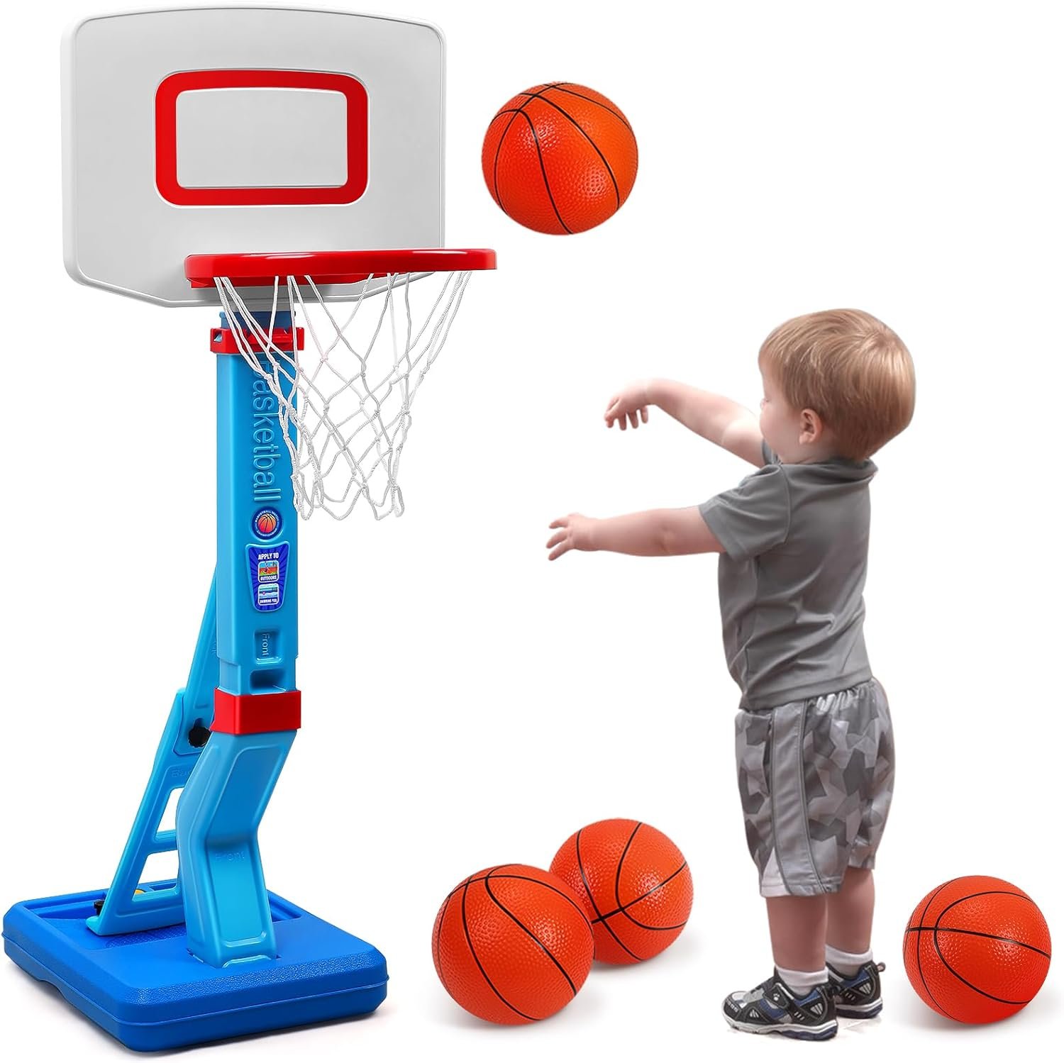 SUPER JOY Toddler Basketball Hoop- Mini Kids Basketball Hoops Toy for Indoor Outdoor- Adjustable Height Play- Portable Basketball Goal for Poolside- Game Sport Toys, for Baby Boys & Girls Age 3 4 5 6