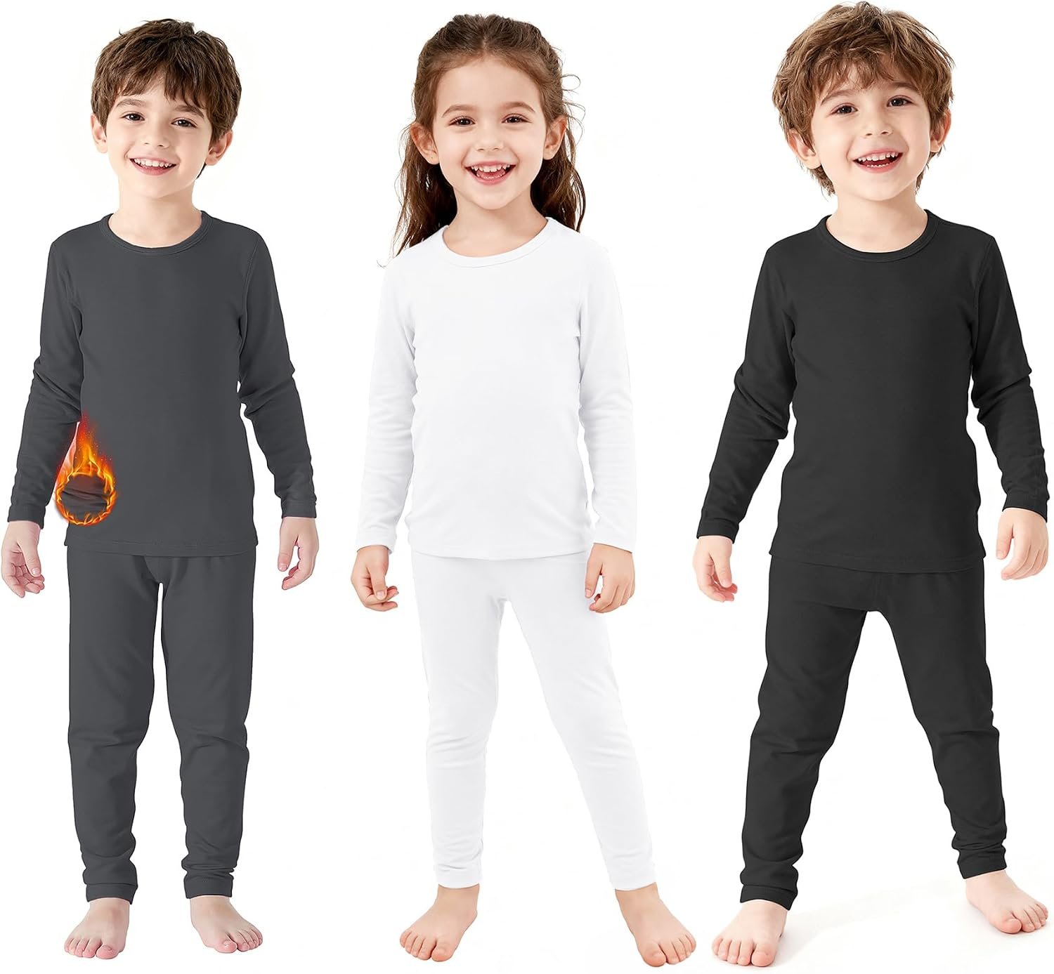 Zando 3 Set Boys Thermal Underwear Set Toddler Long Johns Base Layer 2-5T | Warm Fleece Lined Thermal Top and Bottom Set for Boys Girls. Soft Kids Base Layer for Sleeping Skiing and Cold Weather