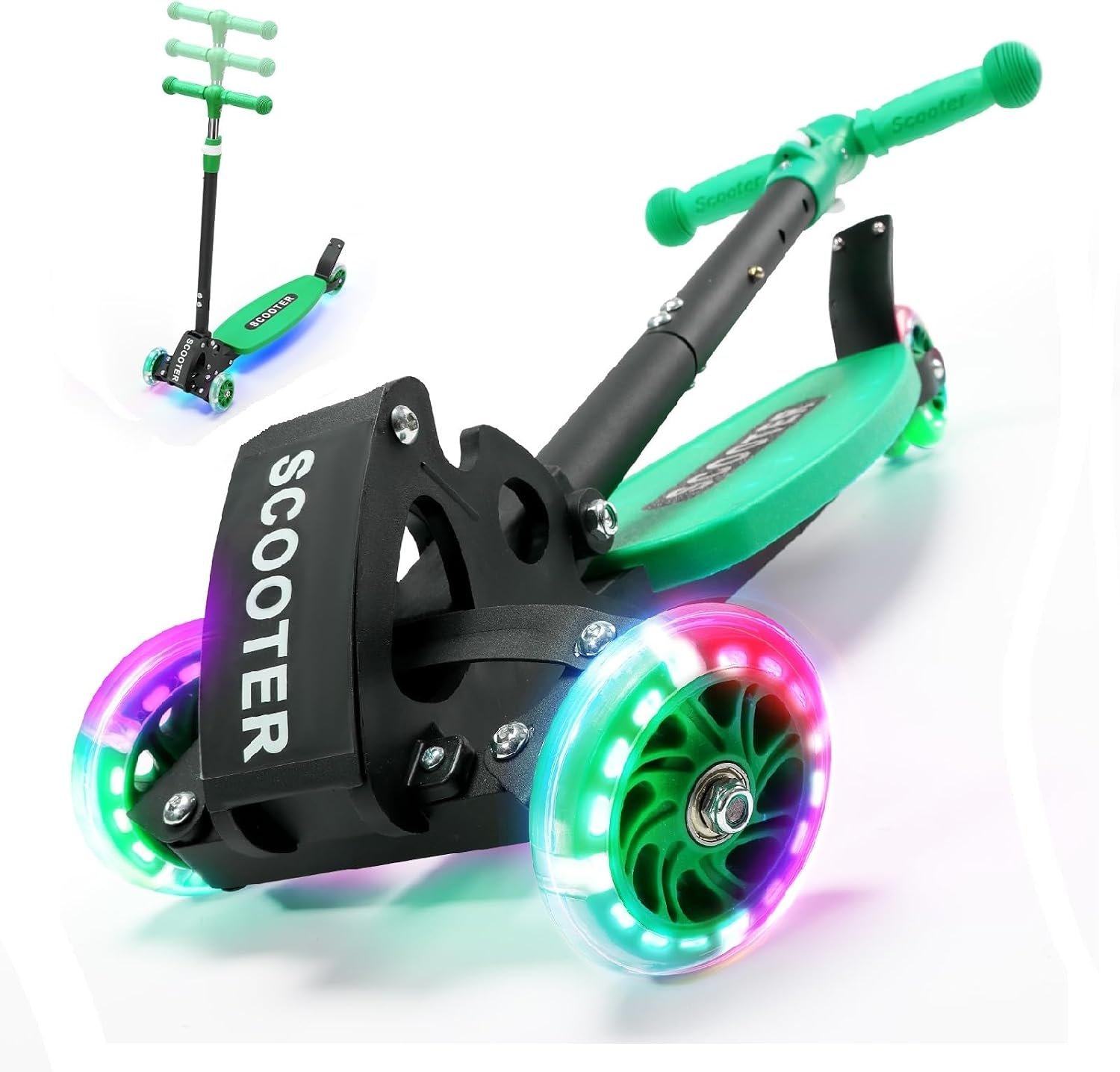 3 Wheel Scooter for Kids Ages 3-12, LED Light-Up Kids Kick Scooter–Portable Foldable, Adjustable Height, Durable Metal Construction, 6″ Extra Wide Deck for Outdoor Activities,Child Safety Certified