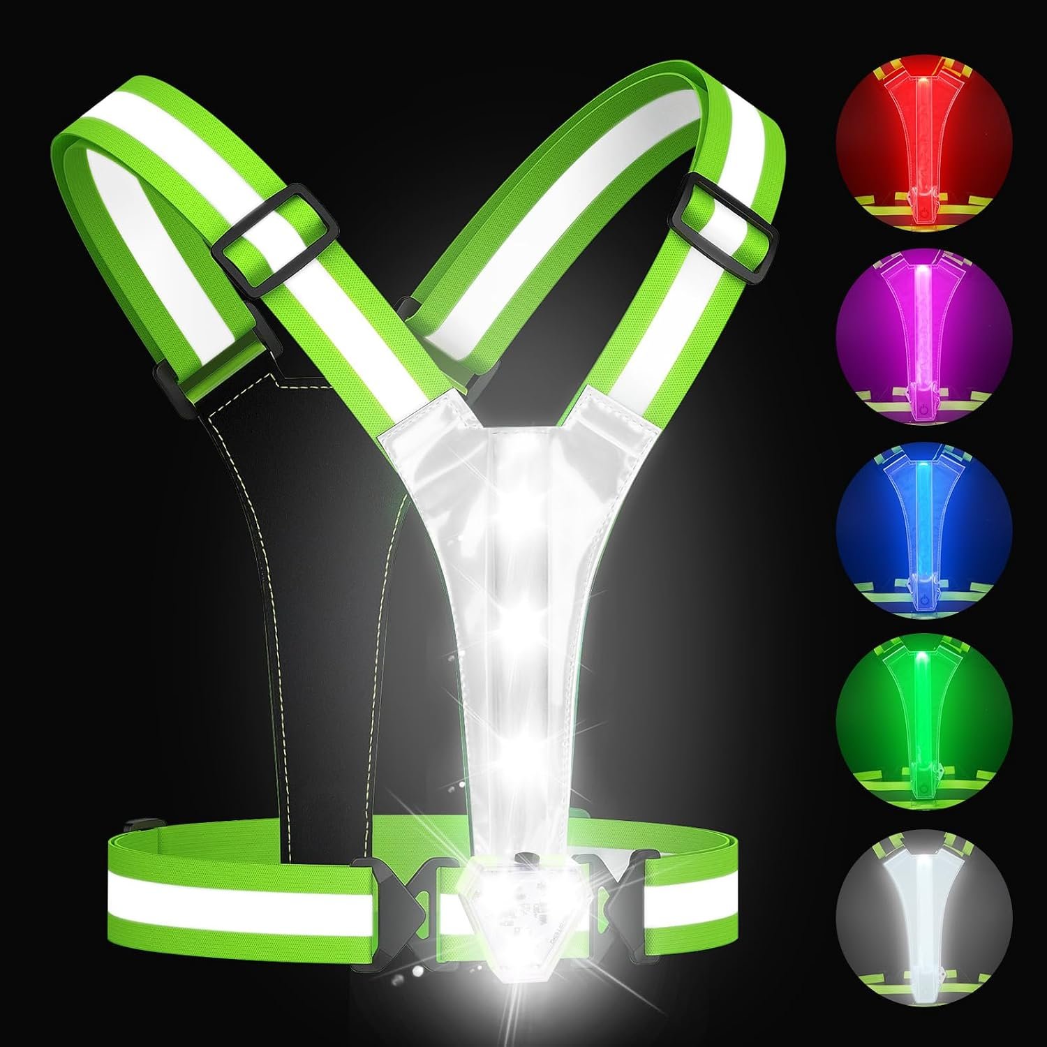 Zacro LED Reflective Vest with Chest Light 500LM, 5 RGB Colors High Visibility Rechargeable Light Up Running Vest IPX4 Night Safety Running Gear for Dog Walking, Cycling, Adjustable for Men Women Kids