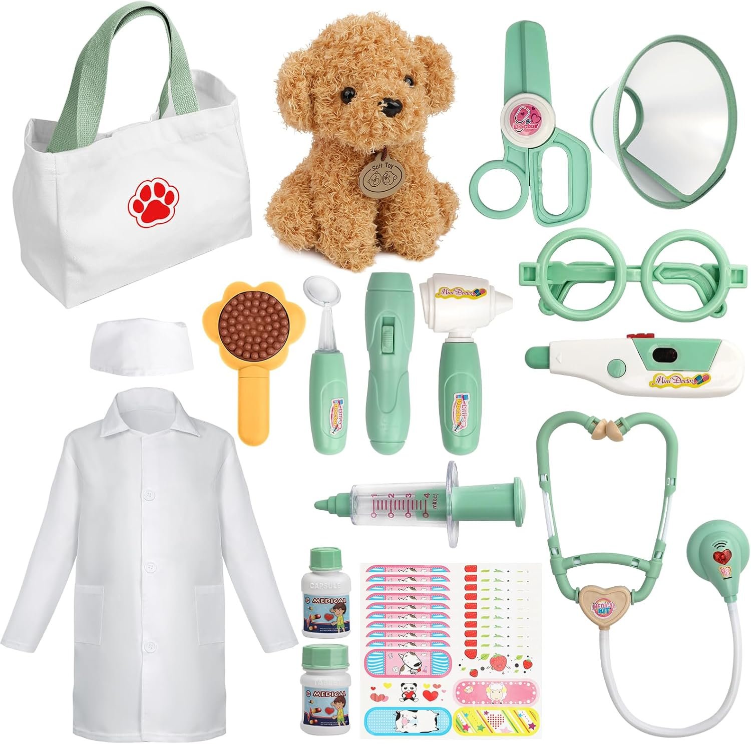 Liberry Doctor Kit Toy for Toddlers 3 4 5 6 Years Old, Green | Kids Doctor Playset with Dog Toy, Stethoscope and Dress Up Costume, Pretend Play Medical Bag, Boys Girls Birthday Gift