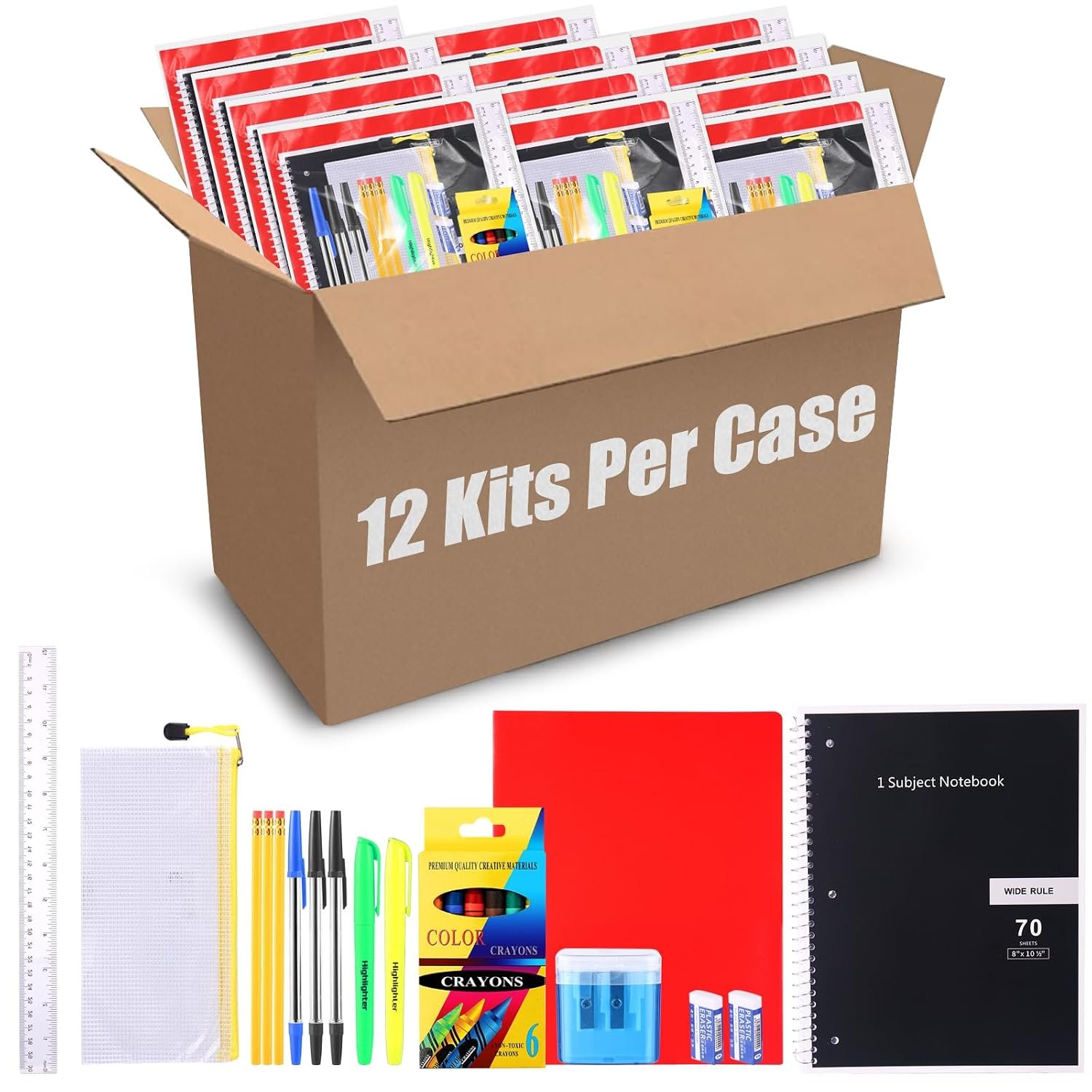 12 Set Bulk Back to School Supplies for Kids 21 Pcs School Supply Kits in Bulk for Kindergarten, Elementary, K-12 with Notebook, Crayons, Pencils Bag for Boy Girl