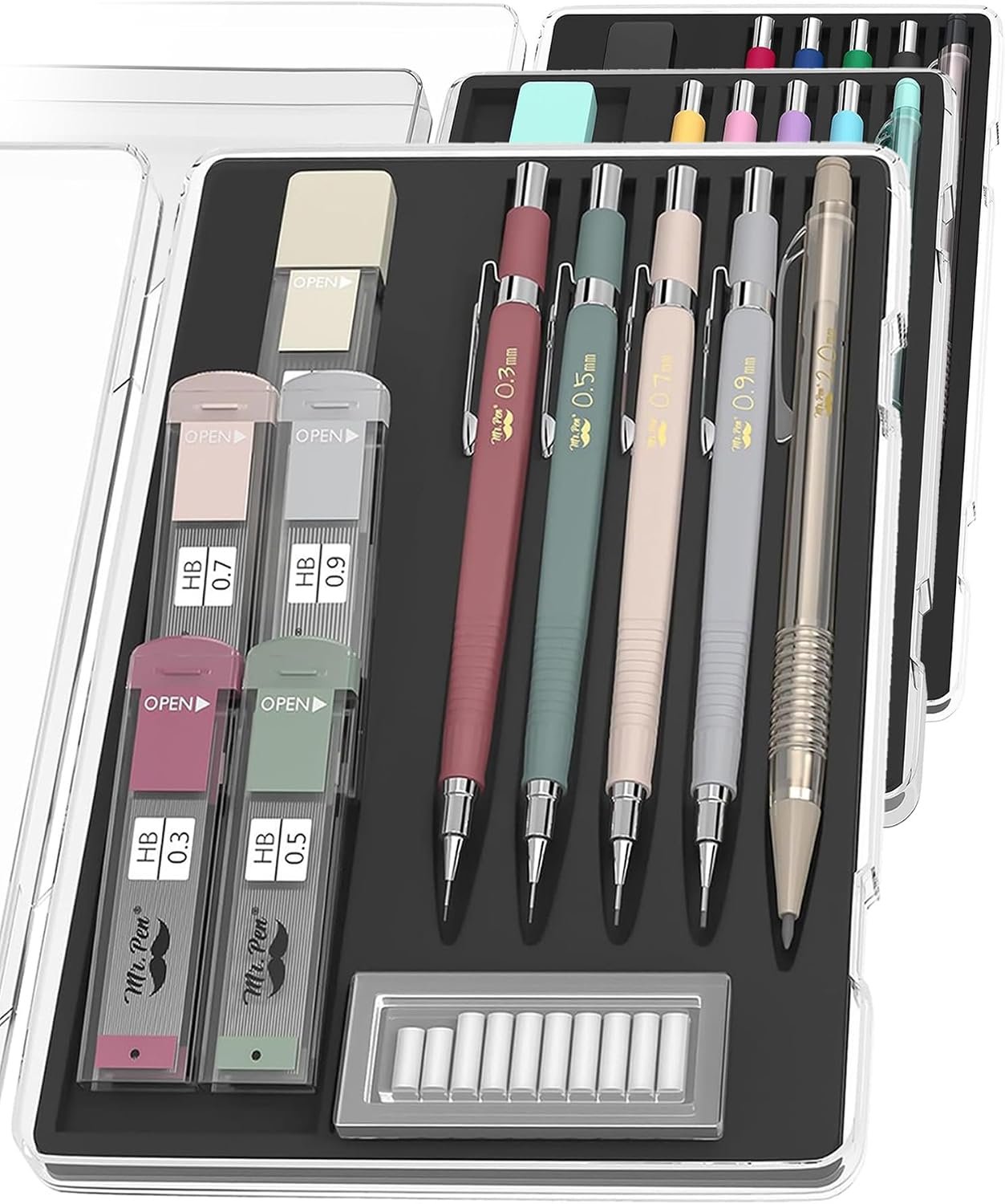 Mr. Pen- Art Mechanical Pencil Set, 5 Sizes (0.3, 0.5, 0.7, 0.9, 2.0mm) | 5 HB Lead Refills & 10 Eraser Refills, Precision Drawing Pencils for Sketching, Writing & Artwork