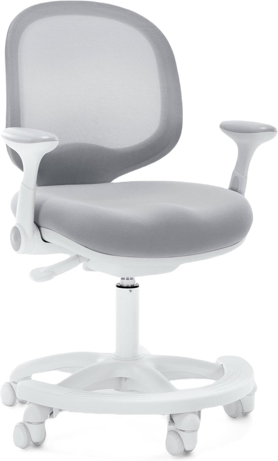 Kids Desk Chair, Boy’s Girl’s Child Children Study Office Computer Chair, Ergonomic Design, Adjustable Height and Seat Depth (Grey) (Grey W/Armrests and Footrest)