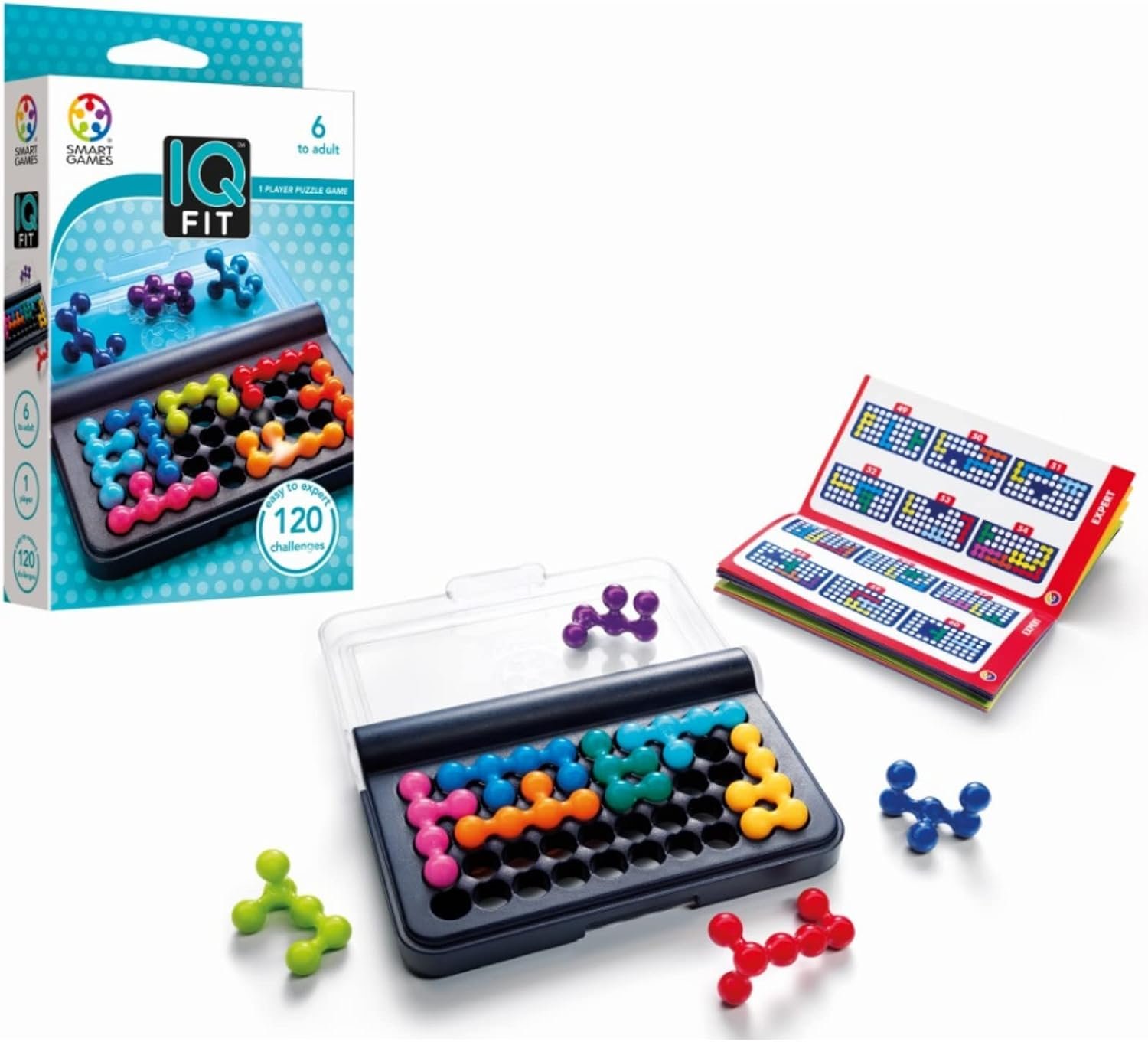 SmartGames IQ Fit – Compact Travel Puzzle Game with 120 3D Challenges, Brain-Teasing Logic Game for Kids & Adults, STEM Toy for Ages 6 to Adult, Portable Brain Teaser for On-The-Go Fun