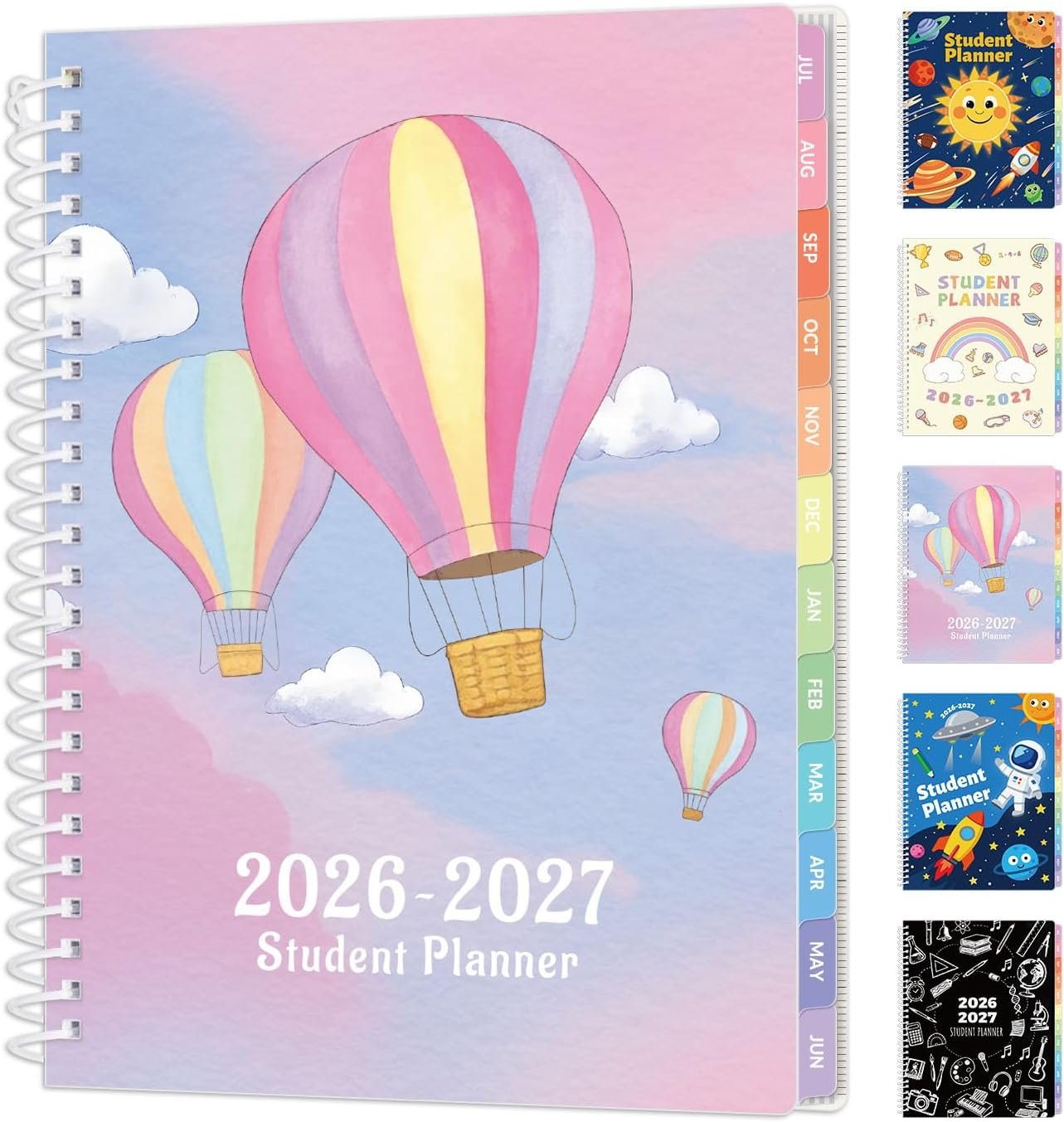 SUNEE Elementary Student Planner 2026-2027, Dated Academic Year Jul. 2026 – Jun. 2027, 6.5″×8.3″ School Planner for Kids, Weekly & Monthly Lesson Datebooks with Bookmark/Monthly Tabs,Colorful Balloon