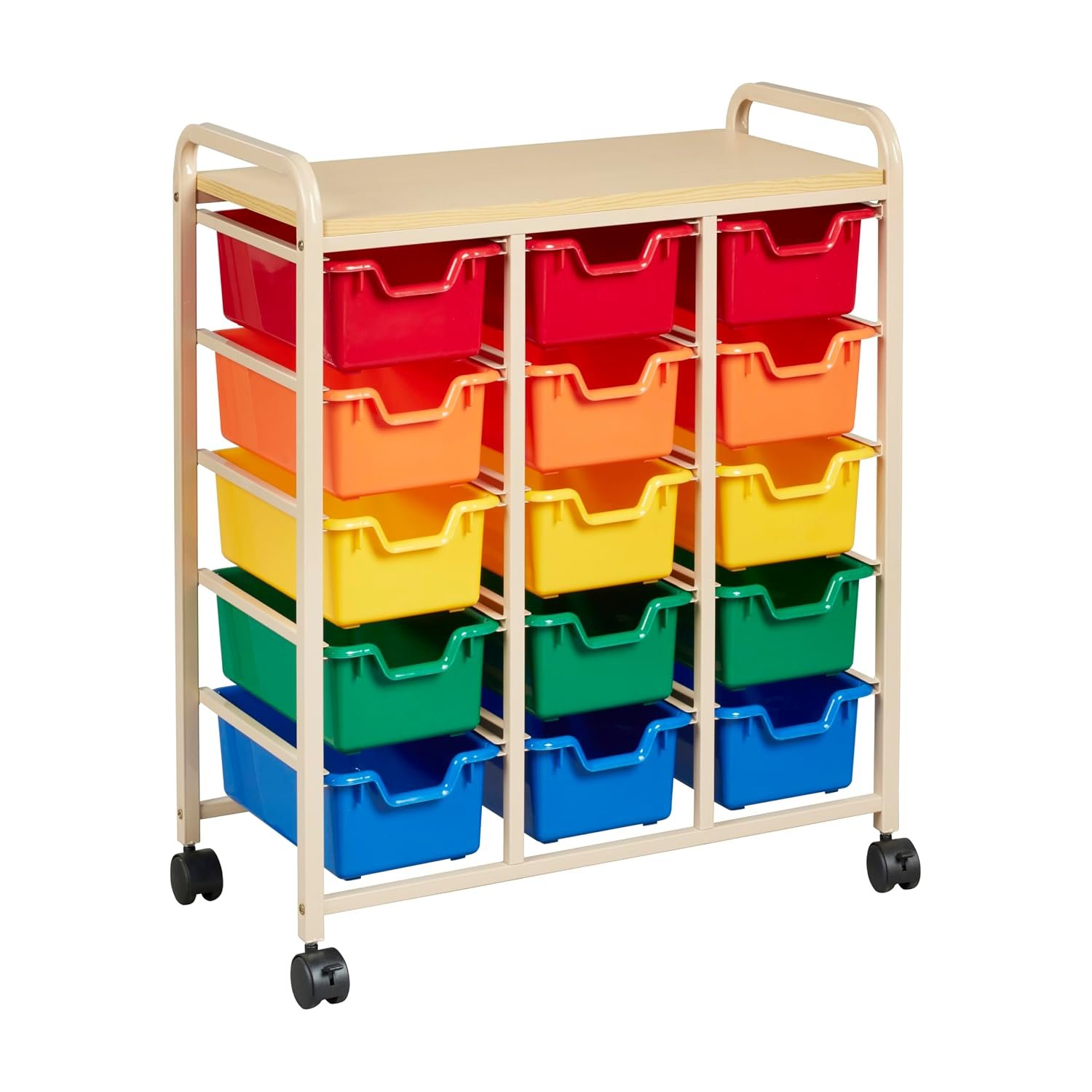 ECR4Kids Mobile Organizer with Removable Plastic Bins, Kids Furniture, Sand/Assorted