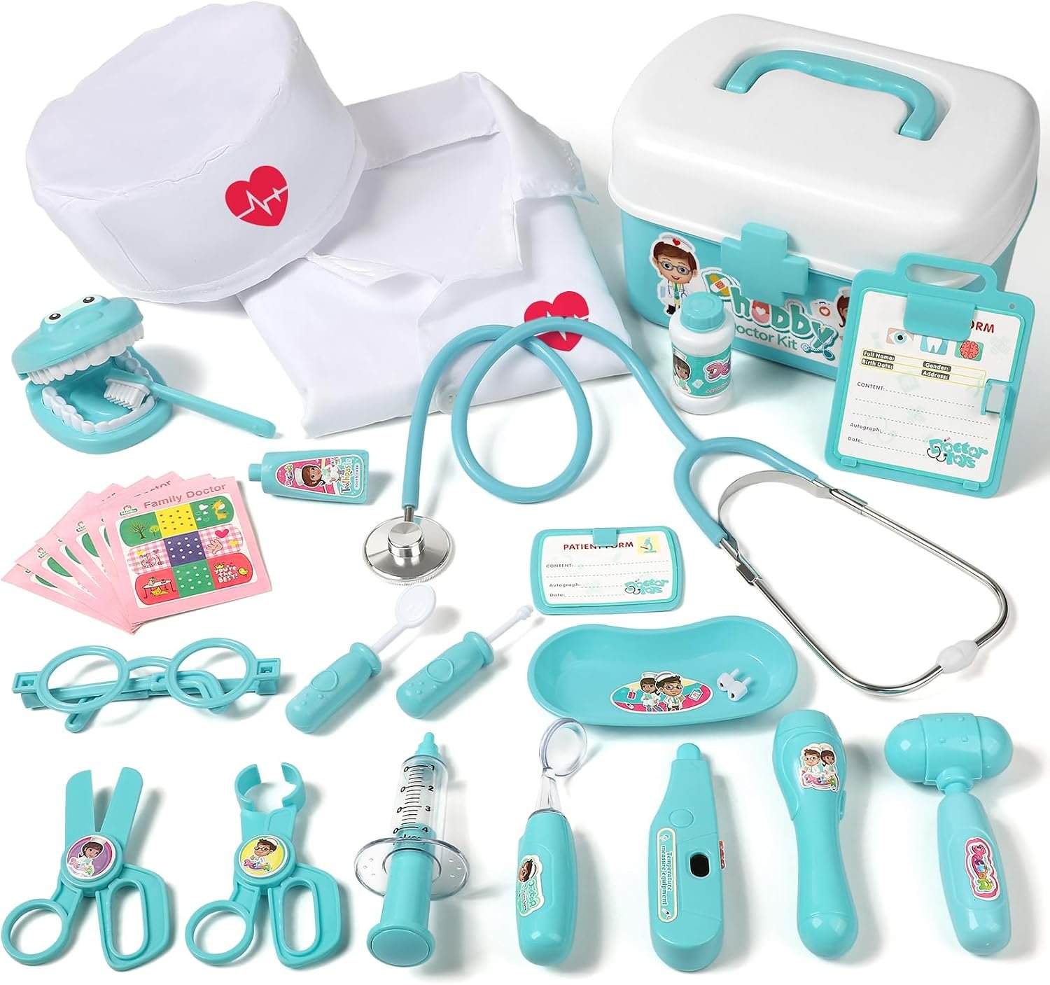 Phobby Durable Doctor Kit for Kids, 27 Pcs Deluxe Pretend Play Medical Kit Toy with Real Stethoscope, Doctor Toys for Toddlers Boys Girls Aged 3 4 5 6 7 8 | Toddler Pretend Medical Kit, Real Stethoscope & Costume, Light & Sound Effect, Girls Boys Educational Birthday Gift, 27pcs