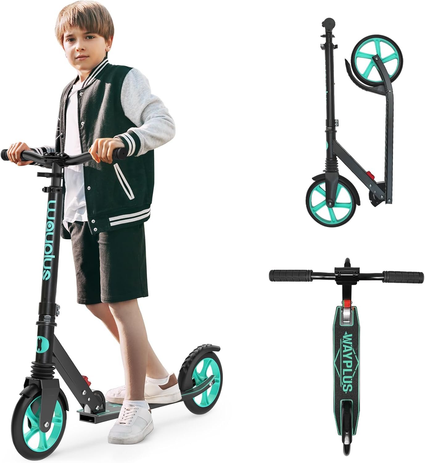 WAYPLUS KS1 Kick Scooter for Ages 6+,Kid,Teens & Adults.8 Big Wheels,240lb | One-button Fold, Lightweight, 4 Adjustable Height,Bearing ABEC9,20″Wide Handle bar,Front Suspension,Rear Brake,Carry Strap