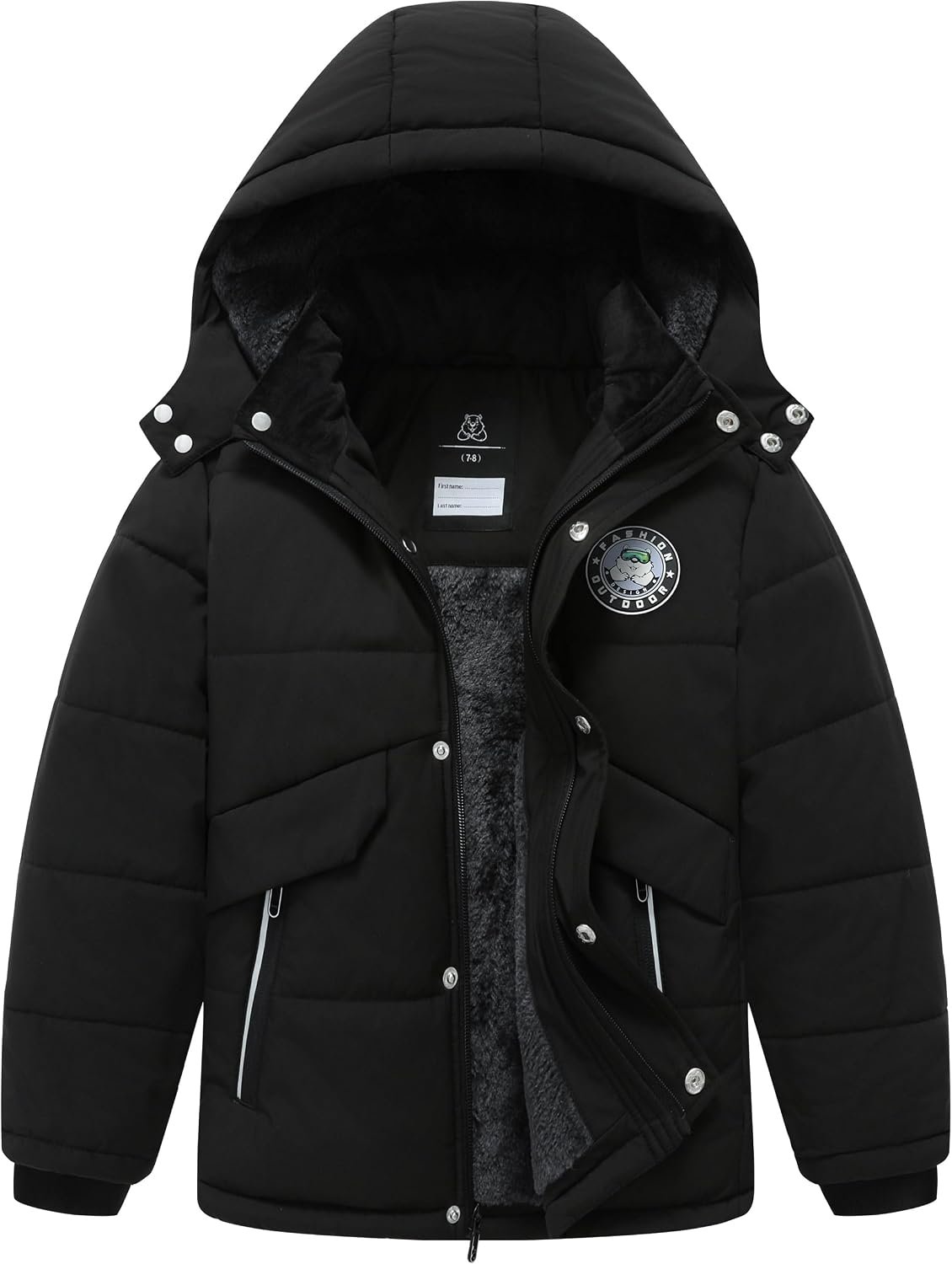 Boy’s Waterproof Winter Jacket Warm Puffer Coat Fleece-Lined Insulated Outerwear with Detachable Hood Parka for Kids