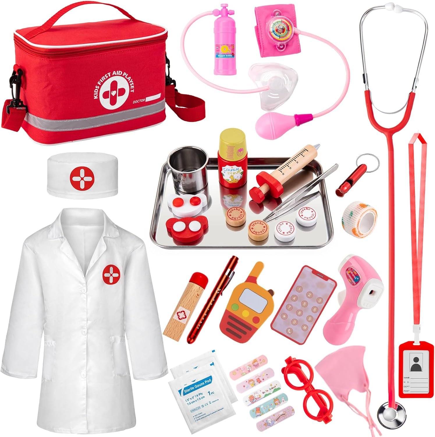 Doctor Kit for Kids, 34 Pcs Kids Doctor Playset Kit for Toddlers 3-5 with Medical Storage Bag & Real Stethoscope, Fun Role Playing Game, Doctor Play for Toddlers Boys Girls Ages 3+