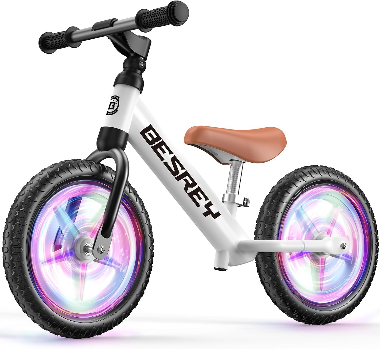 besrey Toddler Balance Bike 2 Year Old, All-Metal Frame | 12″ Motion-Activated Lighting Wheels | All-Terrain | Kids Bike with Padded Adjustable Seat | Gift Bike for Boys Girls 2 3 4 5 Years Old