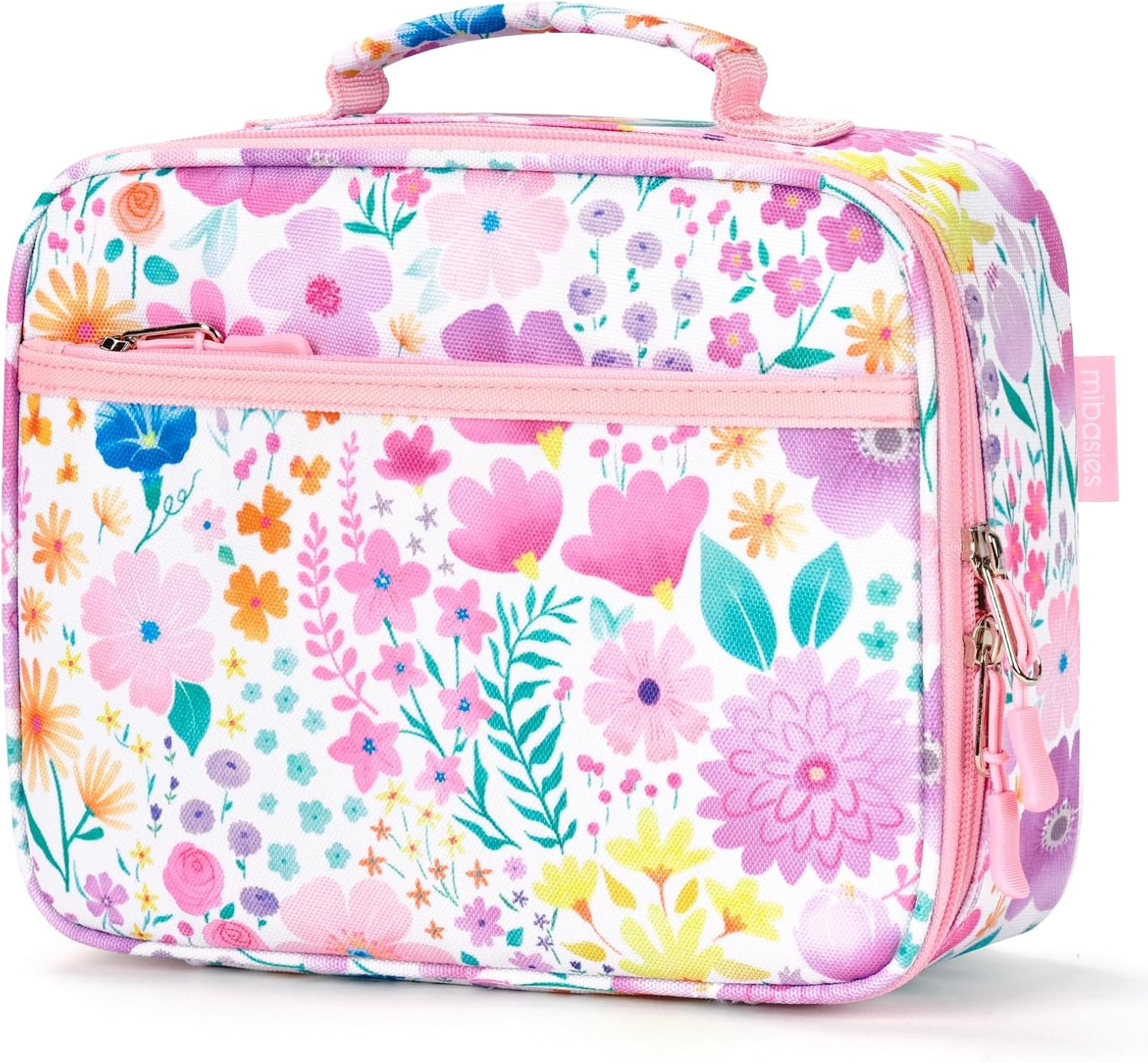mibasies Kids Lunch Box for Girls, Insulated and Reusable Lunch Bag for School Preschool Kindergarten, Flower Pink