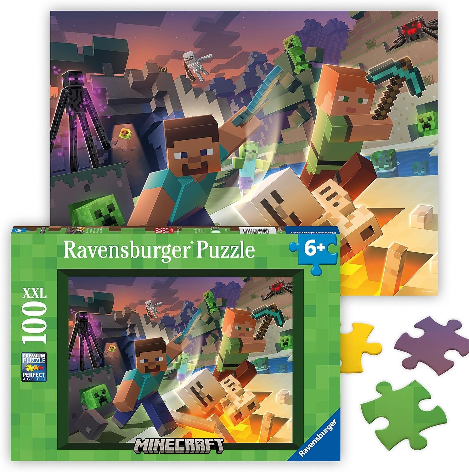 Ravensburger – Monster Minecraft – 100 Piece Jigsaw Puzzle – XXL Pieces for Easy Assembly – Exciting, Minecraft Villain Imagery – Premium Quality – Ideal Gift – Screen-Free Fun – Children Age 6+