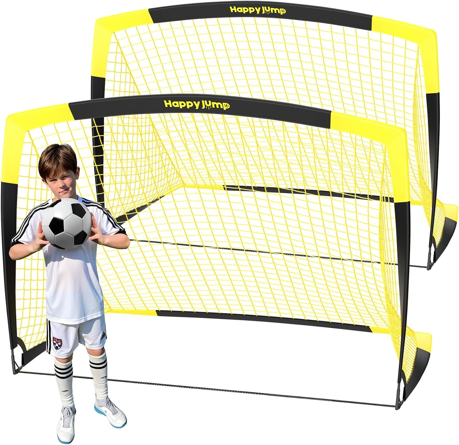 Happy Jump Portable Soccer Goal 7×5 & 5×3.6 FT, Large-Frame Training Net | Great for Kids Ages 6-14 Skill Development, Ideal for Backyard Park School Beach Indoor Outdoor, Easy Fold Durable Dacron Net