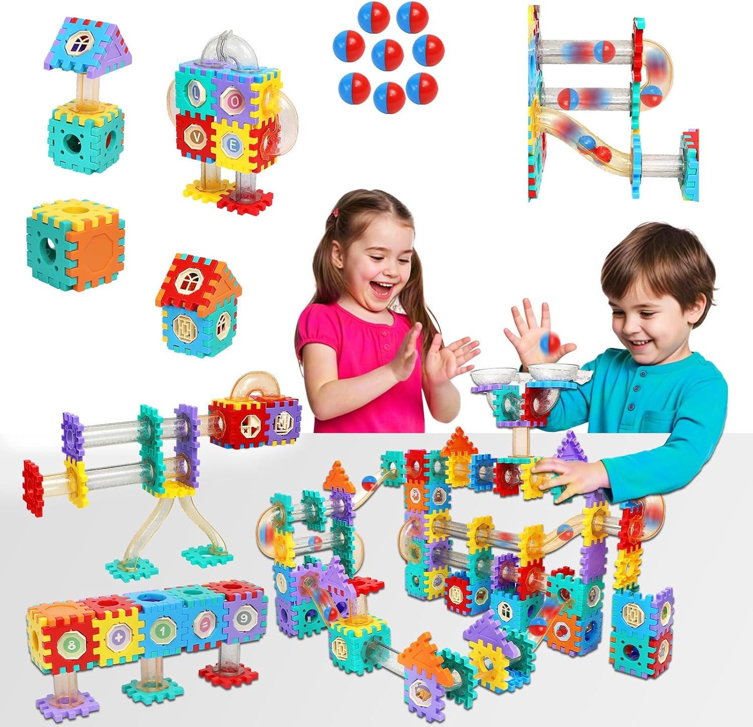 AOSITE 234 PCS STEM Marble Run Building Learning Toy Kid Gift Construction Race Track Marbles Run Building Block for 4 5 6 7 8 9 10 11 12Years, Creative Marble Run Games Boy Girl Birthday Xmas Present