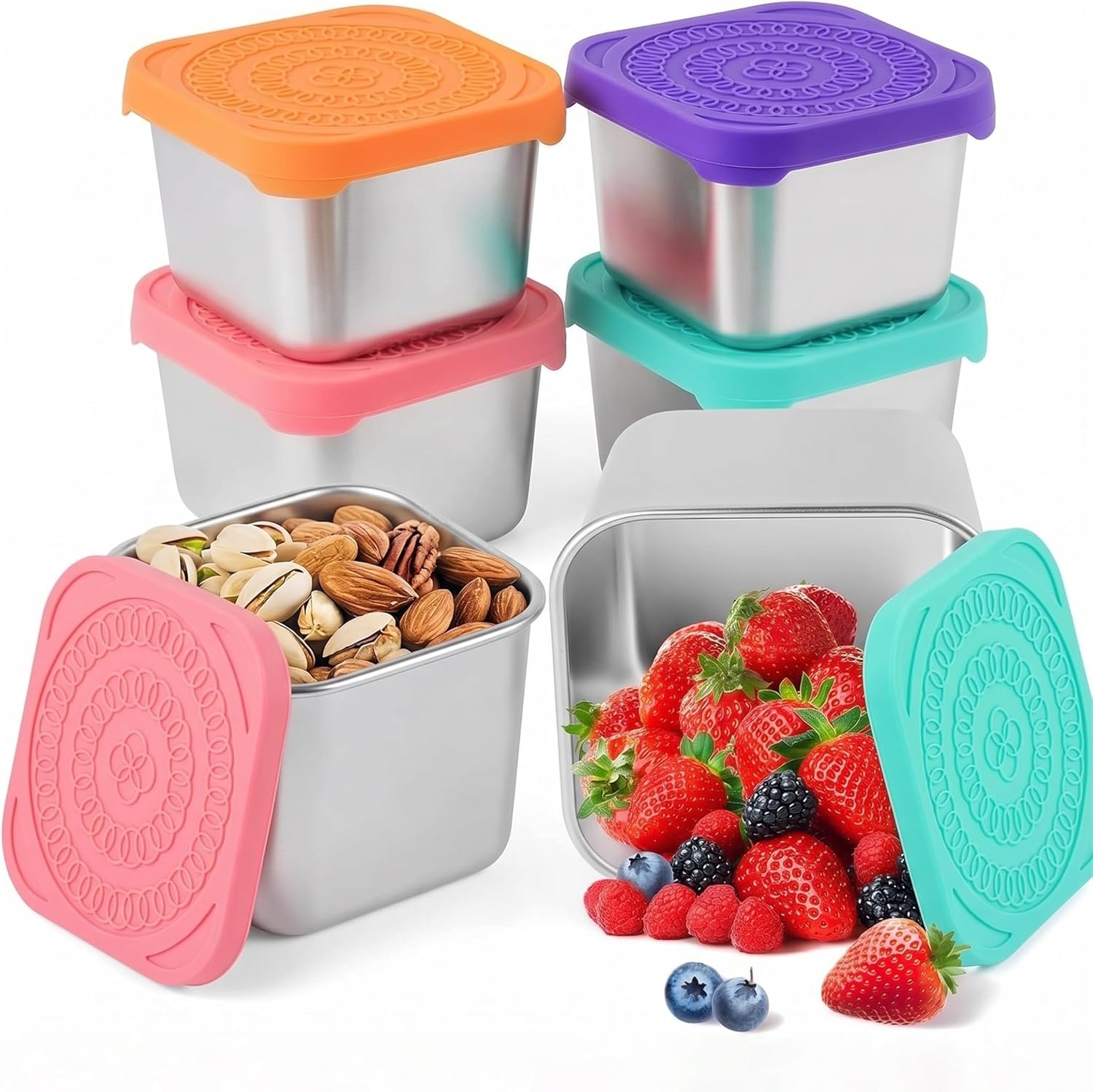 Farielyn-X® 4Pack 6oz Reusable Stainless Steel Snack Containers for Kids, Easy Open Leak Proof Metal Small Toddler Containers with Silicone Lids, Stackable Toddler Lunch Box for Daycare School Travel