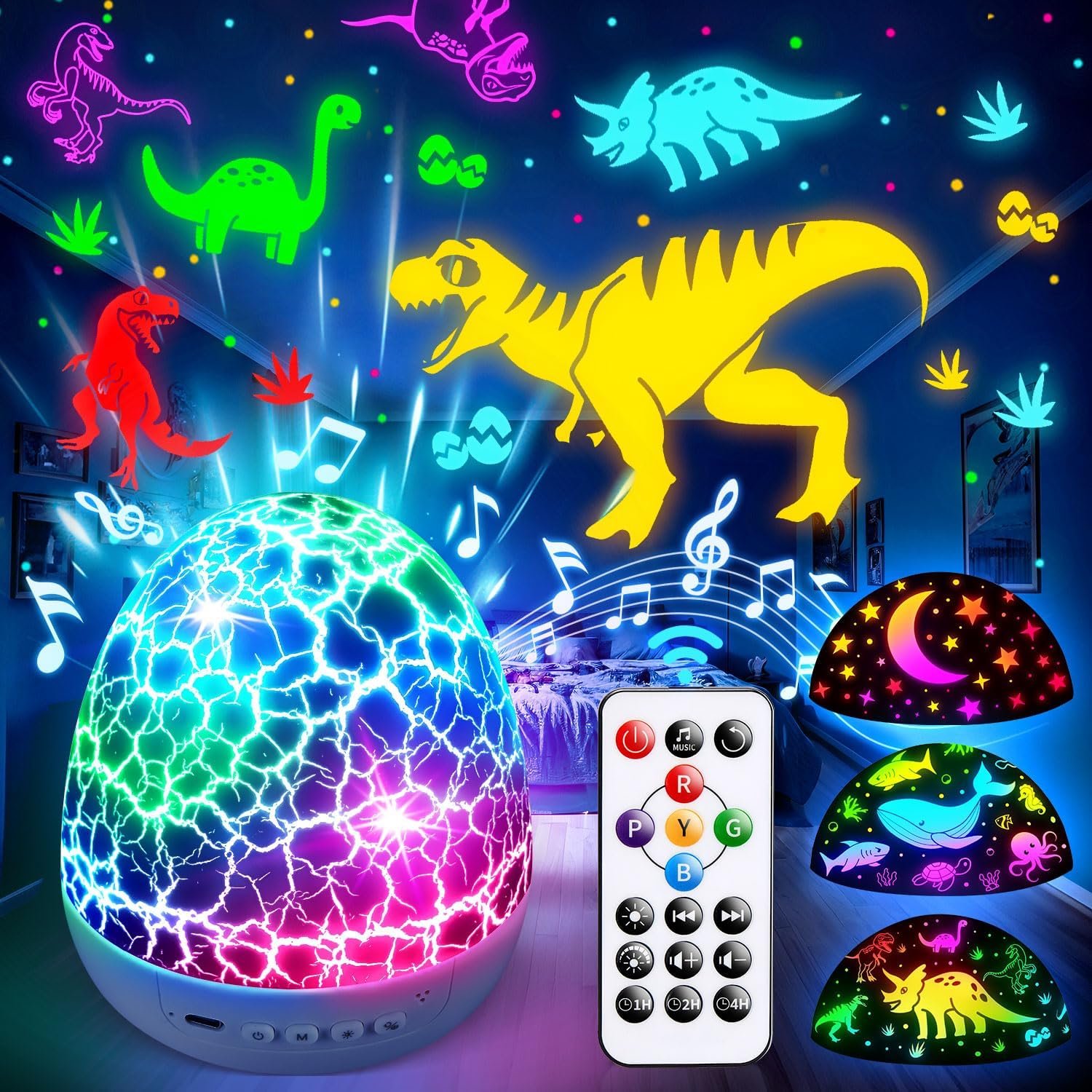 PIKOY Dinosaur Toys for Kids 3-5 Dinosaur Toys for 5-7 Night Light Projector Dinosaur Eggs Night Light for Kids | 15 Sounds & 3D Films | 31Colors & Remote Control 3 Year Old Boy Birthday Gifts