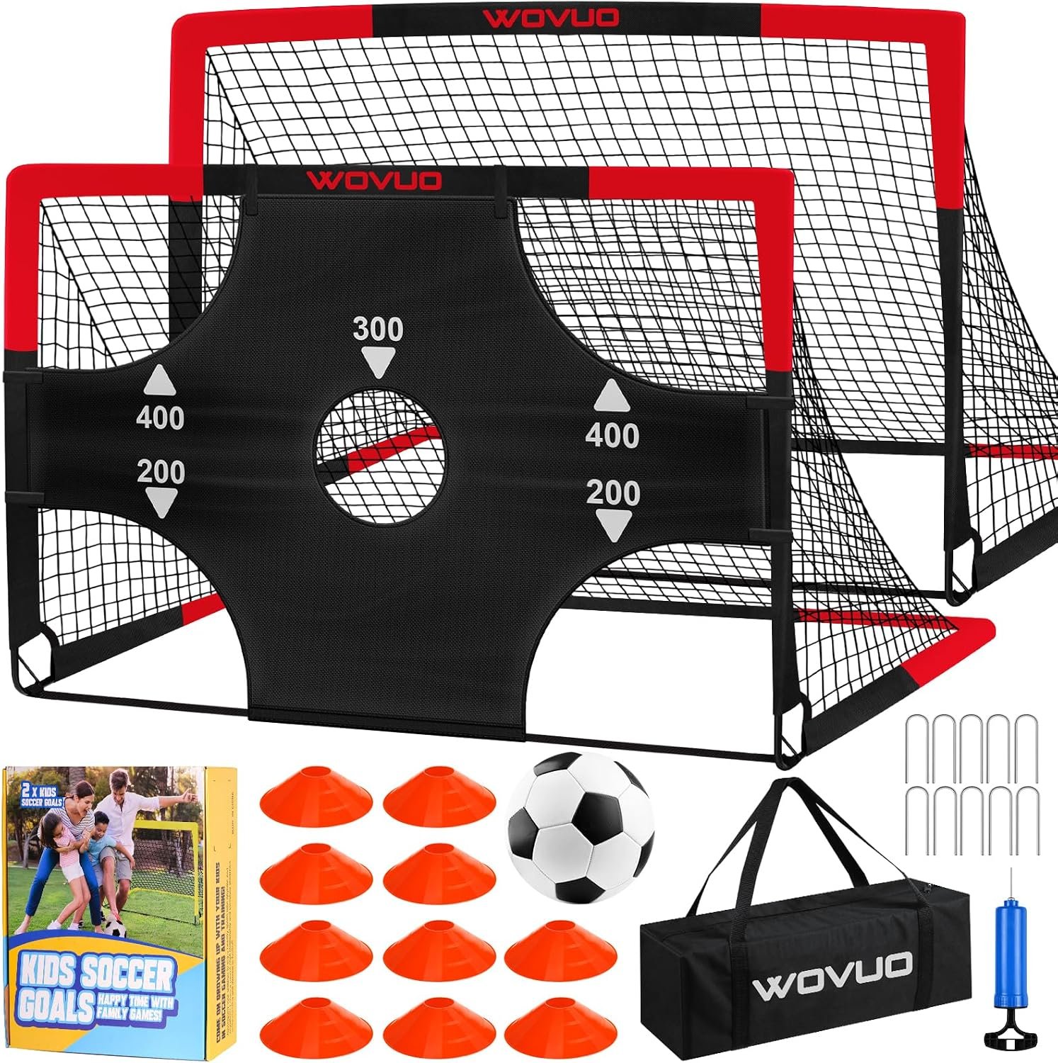 Kids Soccer Goals for Backyard Set of 2, 6×4 ft Portable Toddler Soccer Goal Training Equipment with Soccer Target, Ball, Cones, Soccer Net for Kids Age 3-5 6-8 8-12 10-12-14 Outdoor Sports Games Gift