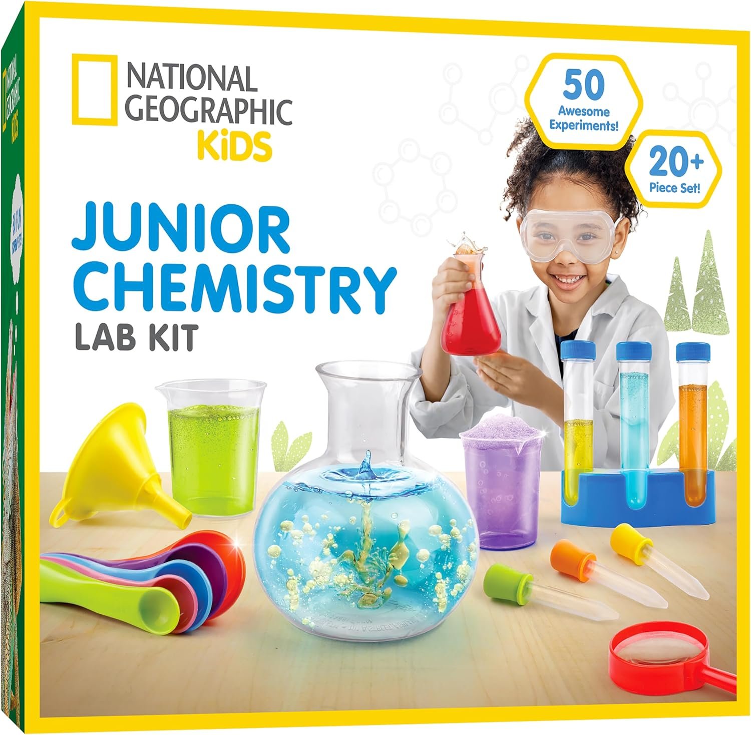 National Geographic Junior Chemistry Set with 50 Experiments for Kids | 20+ Lab Tools, Early Learning Lab, Hands-On Science Experiments, Chemistry Kit for Kids Ages 4-6, Birthday Gift