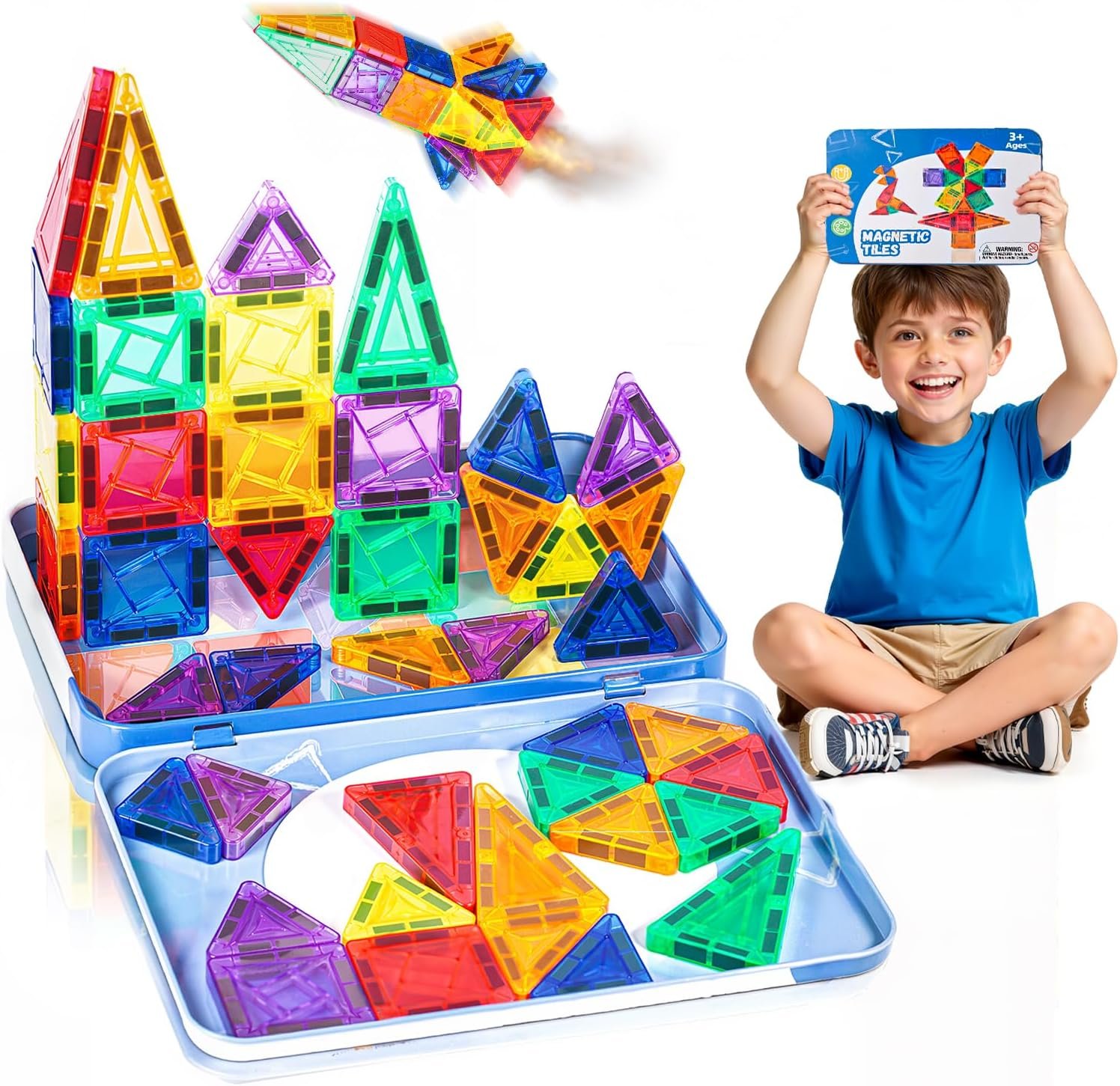 Mini Travel Magnetic Tiles,1.5Inch Magnet Building Blocks Toddler Essentials Set Portable Construction Toys for Airplane Car Kid Aged 3+ Birthday Gift