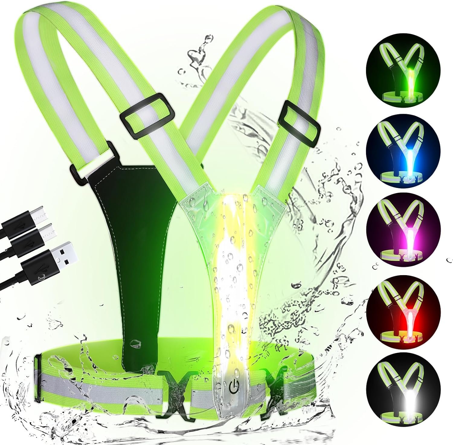 LED Reflective Vest Running Gear, High Visibility Reflective Vest | 5 Colors Lights Up Running Vest for Night Walking Cycling Jogging, Adjustable for Men Women, Rechargeable and High Visible