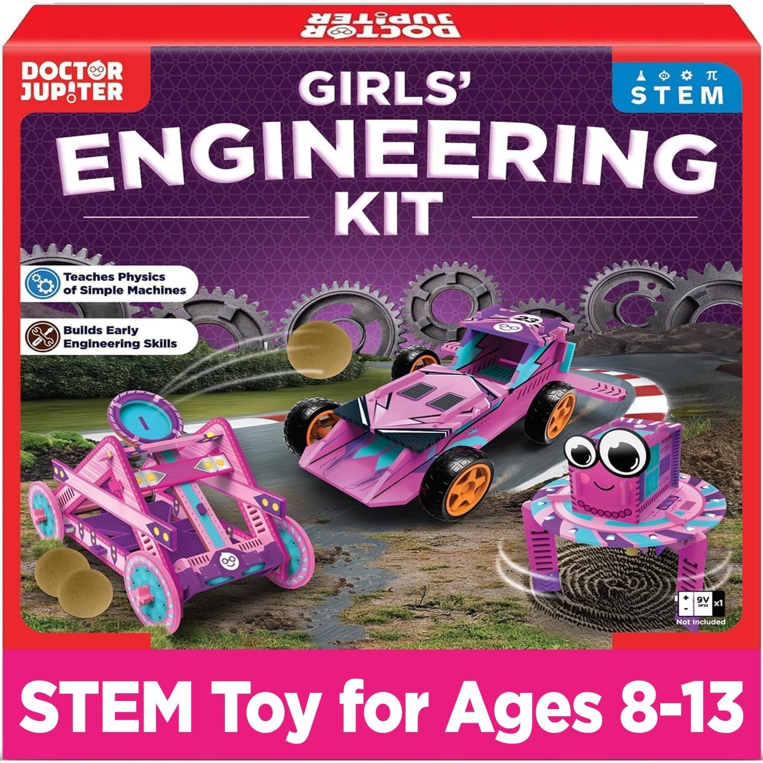 Doctor Jupiter Girls’ Ultimate Engineering Kit for Ages 8+ | Build Your Own Catapult, Race Car & Scribbling Robot | Birthday Gift Ideas for Girls 8-9-10-11-12 Year Olds | STEM Kit, Educational Toys