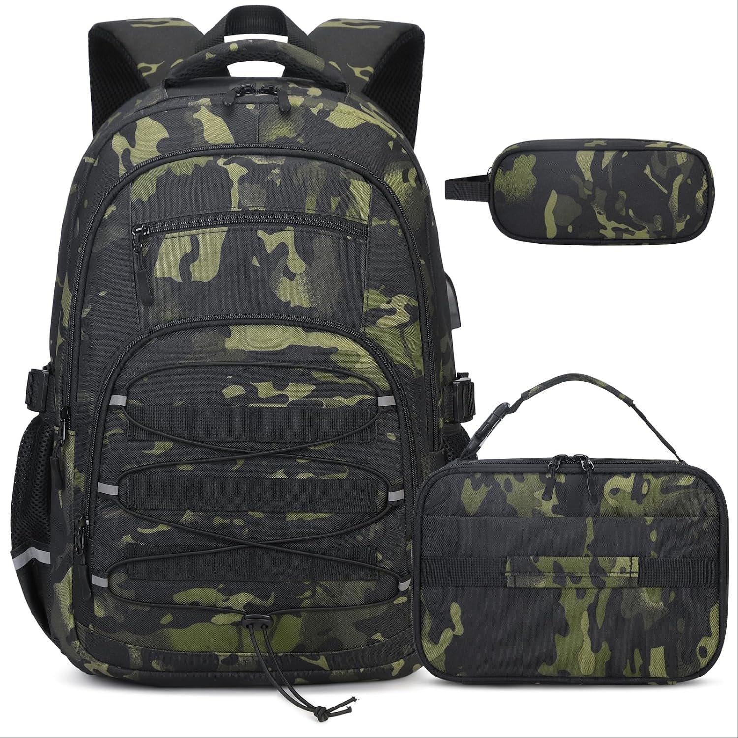 ACESAK Camo Backpack for Boys, Tactical Kids Backpack Boys, School Bags for Boy Children Teens Kids Elementary Middle High School, Military Bookbag and Lunch Bag Pencil Case Set with USB Charging Port