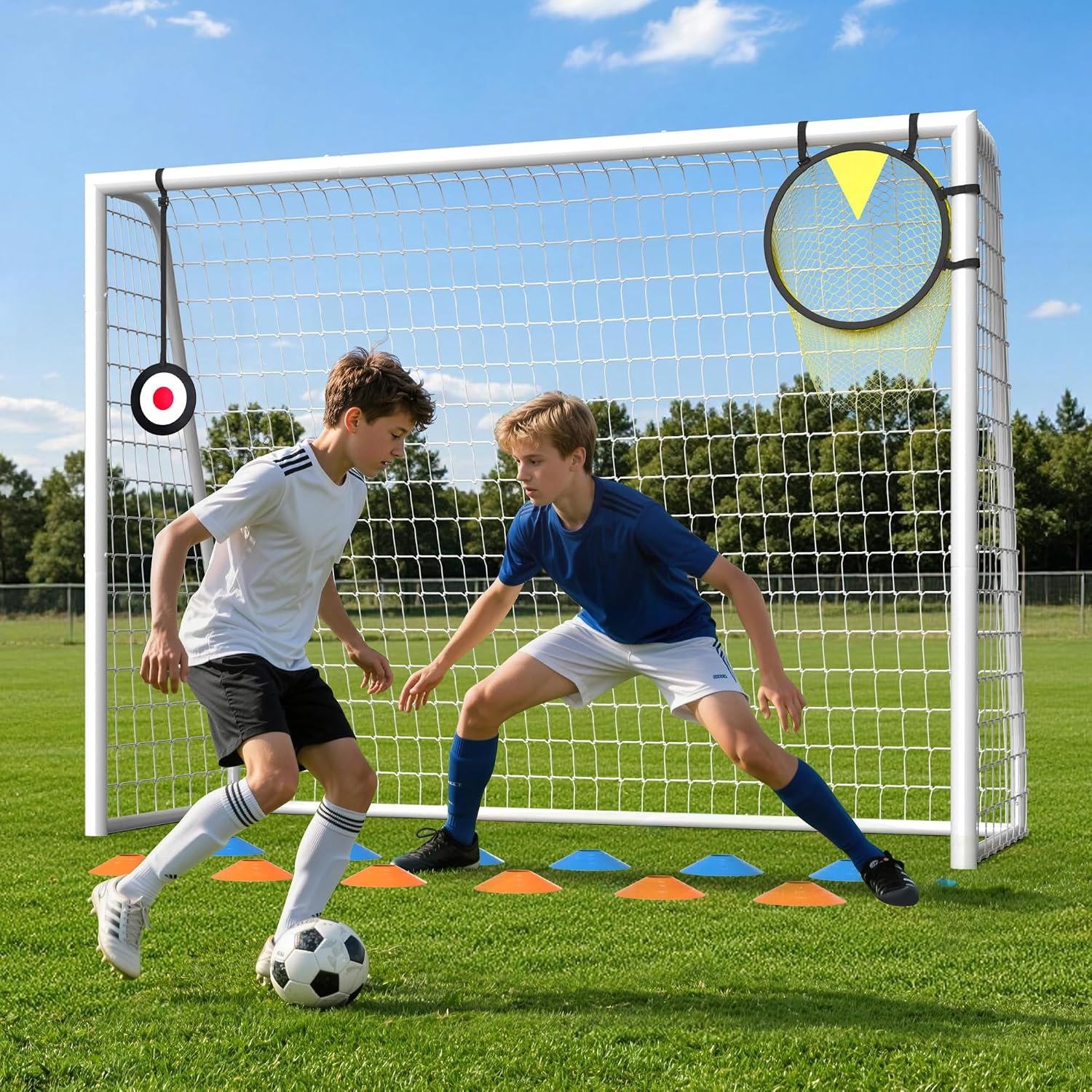HOPERAN 8×6FT Soccer Goal for Backyard, Heavy Duty Steel Frame | with Target Net, Shooting Target & 12 Training Cones, Heavy Duty Soccer Goal for Teens Adults, Outdoor Training Practice