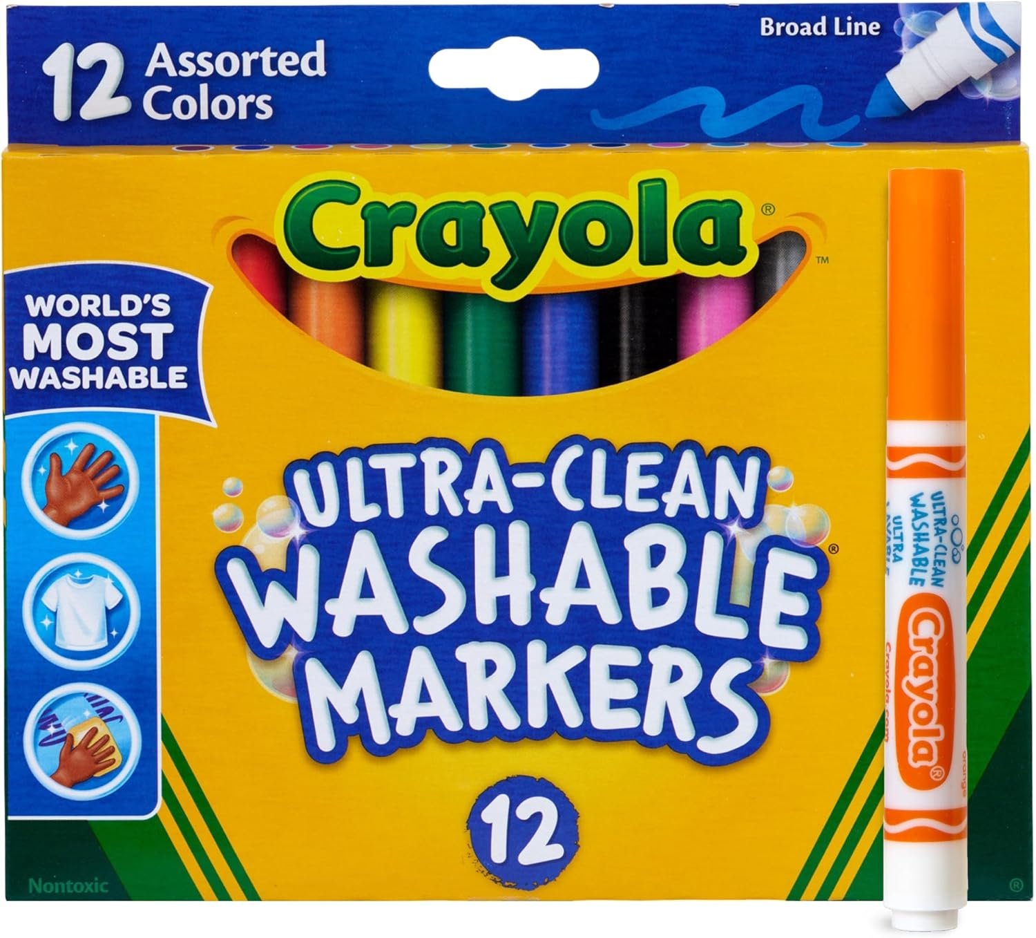 Crayola Broad Line Markers (12 Count), Washable Markers for Kids, Assorted Colors, Arts & Crafts Supplies, For Coloring Books & Art Projects, Ages 3+