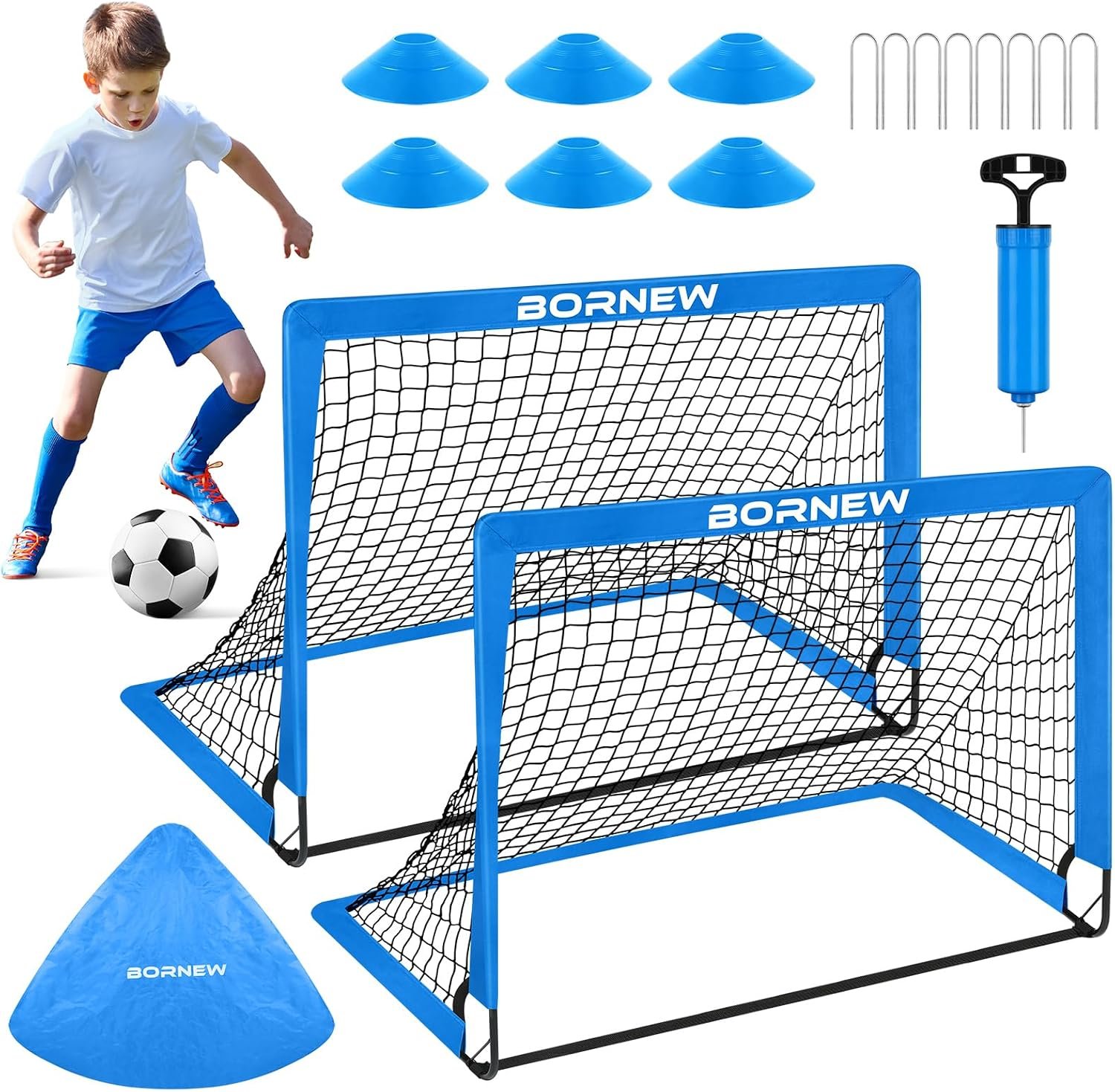 Kids Soccer Goal for Backyard Set – 2 Set of 6X4 / 4X3 ft Toddler Soccer Nets Training Equipment, Soccer Ball, Pop Up Portable Soccer Set for Kids and Youth Games and Training Goals Ages 3-16 Gift