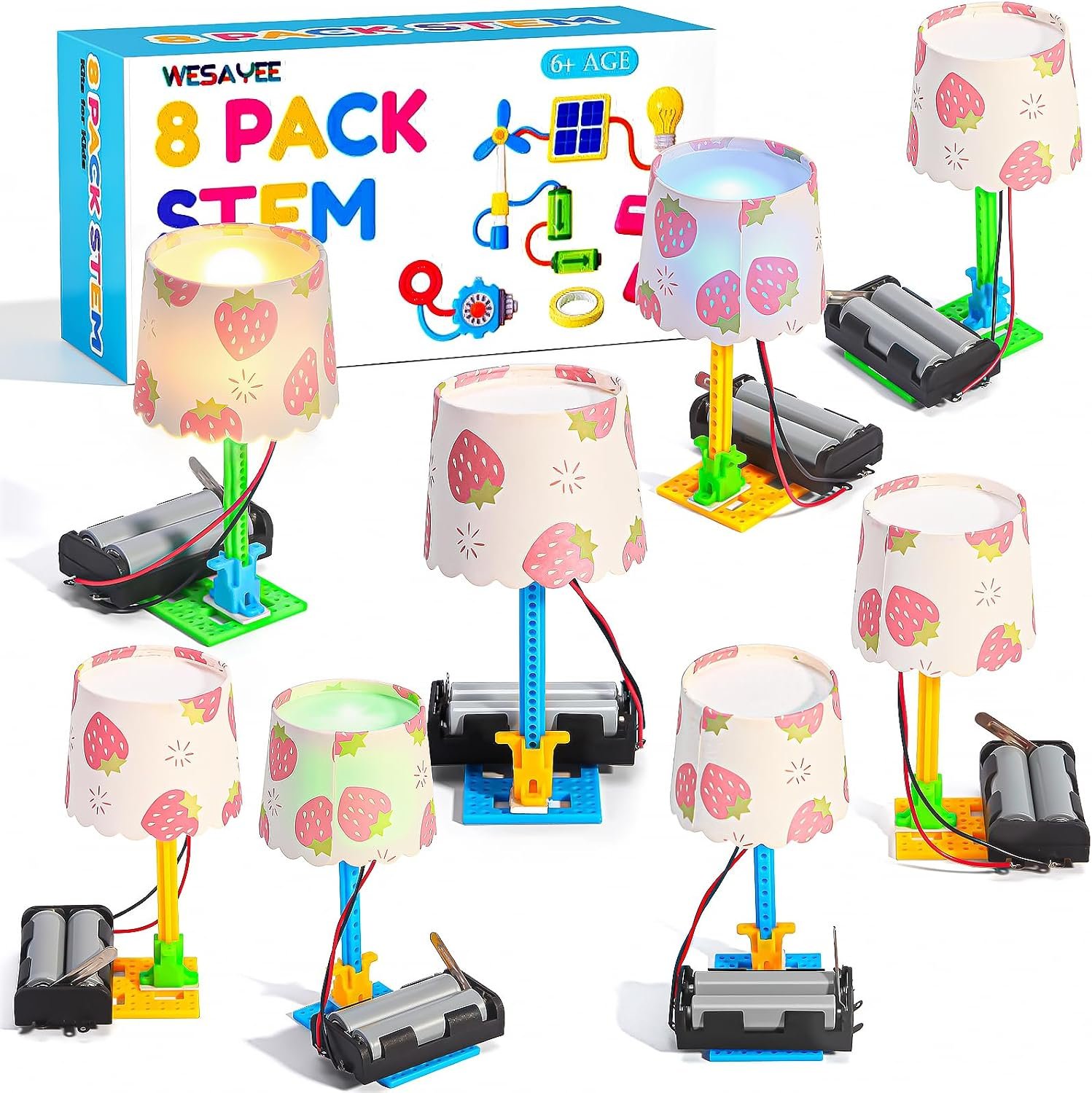 Bulk STEM Kits, 8 Set Electric Light Circuit Science Kits for Kids Age 8-12 | STEM Toys for Girls Boys Crafts Engineering Science Experiments Building 8-13, Table Lamps for Kids Activities 8-10 10-12 14